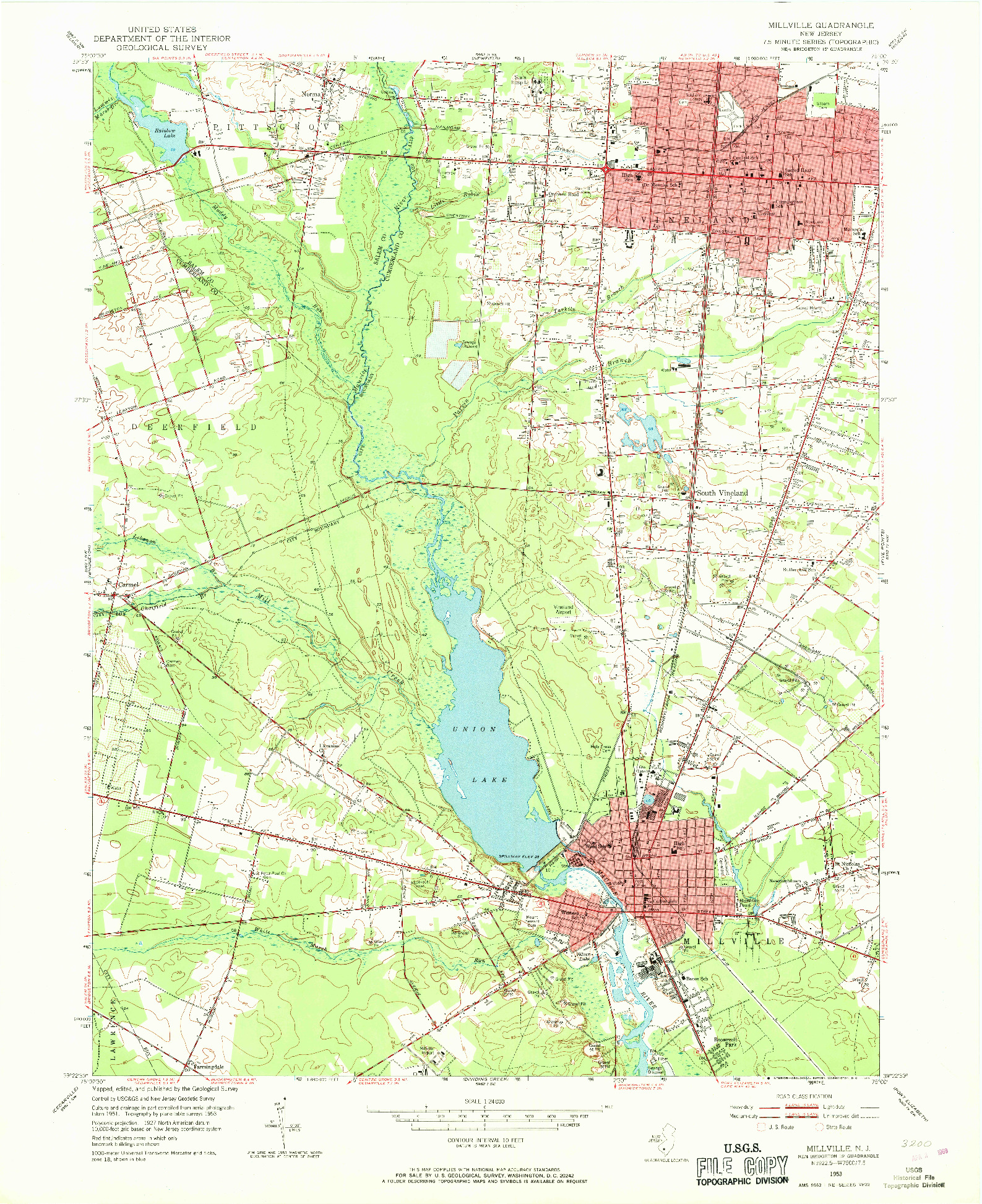USGS 1:24000-SCALE QUADRANGLE FOR MILLVILLE, NJ 1953