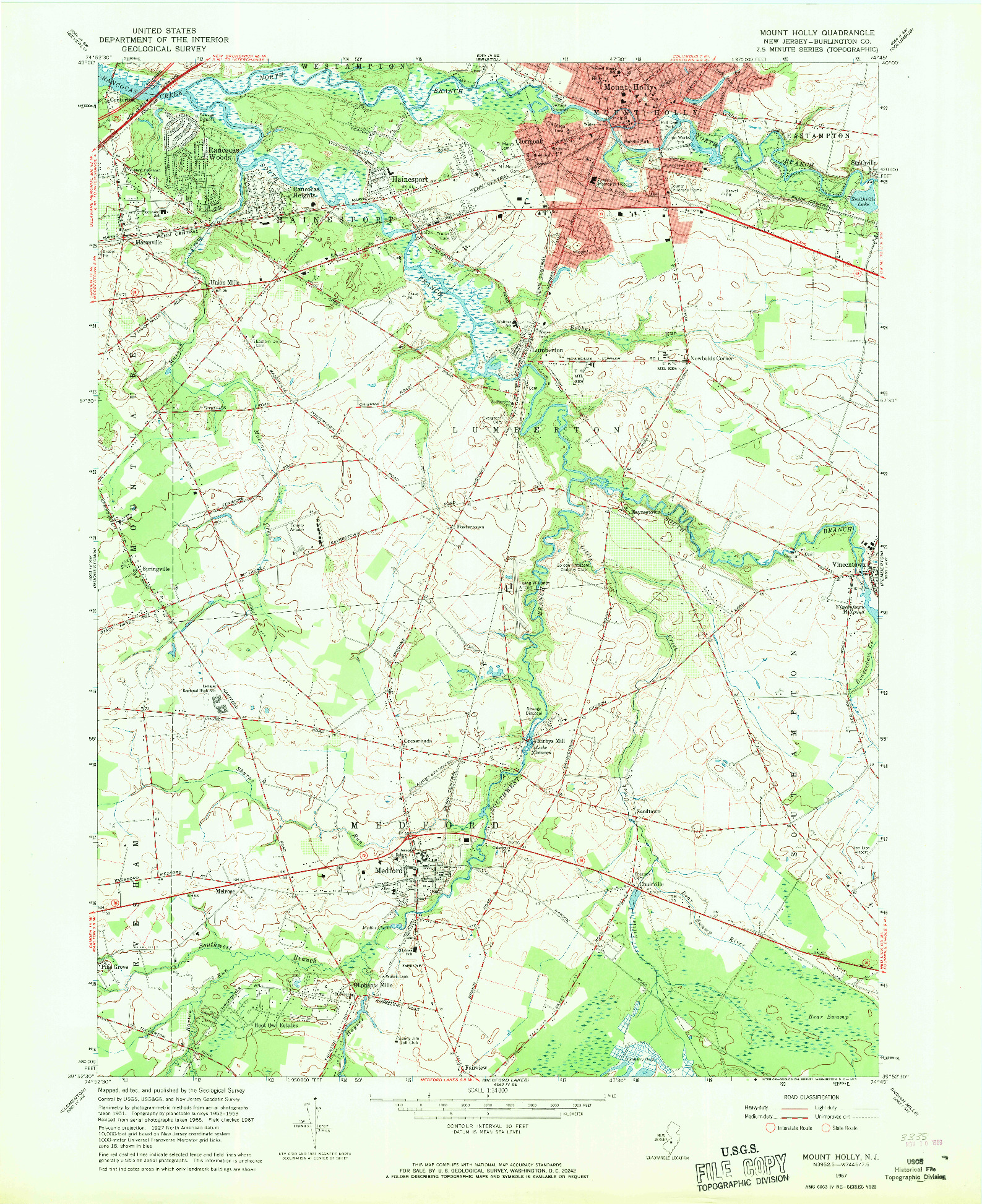 USGS 1:24000-SCALE QUADRANGLE FOR MOUNT HOLLY, NJ 1967