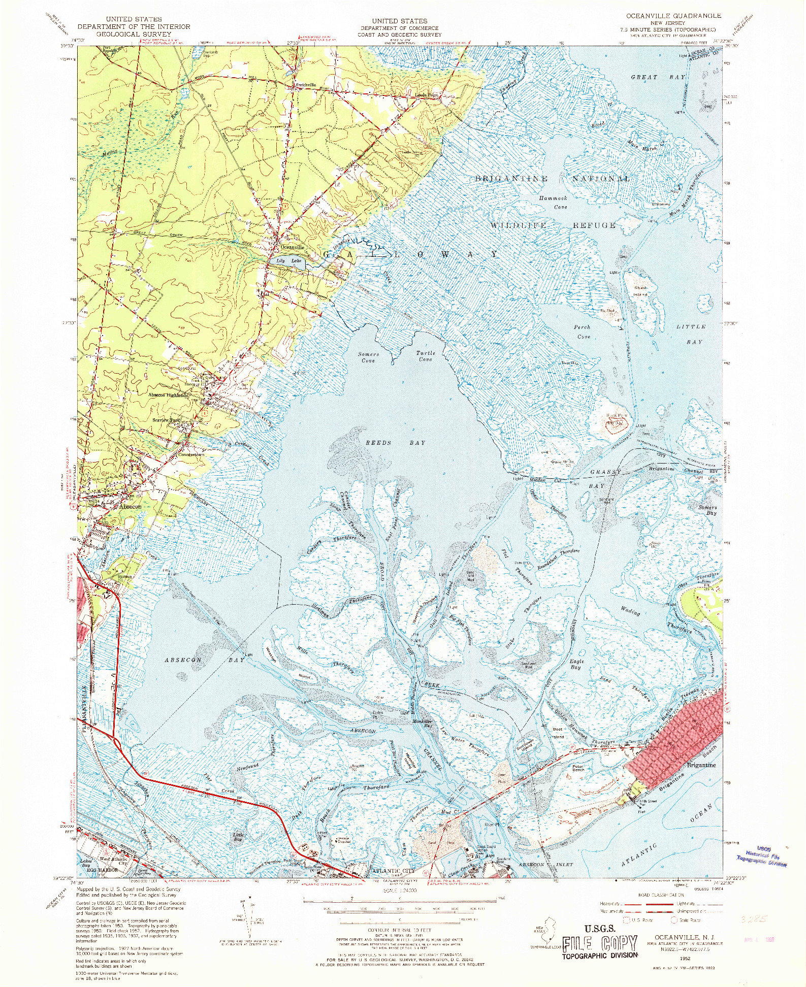 USGS 1:24000-SCALE QUADRANGLE FOR OCEANVILLE, NJ 1952