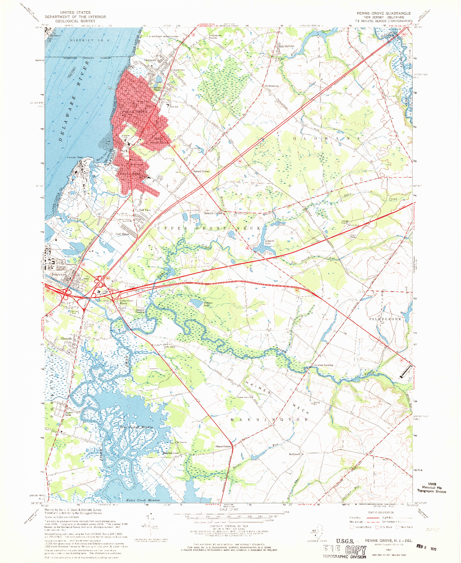 USGS 1:24000-SCALE QUADRANGLE FOR PENNS GROVE, NJ 1967