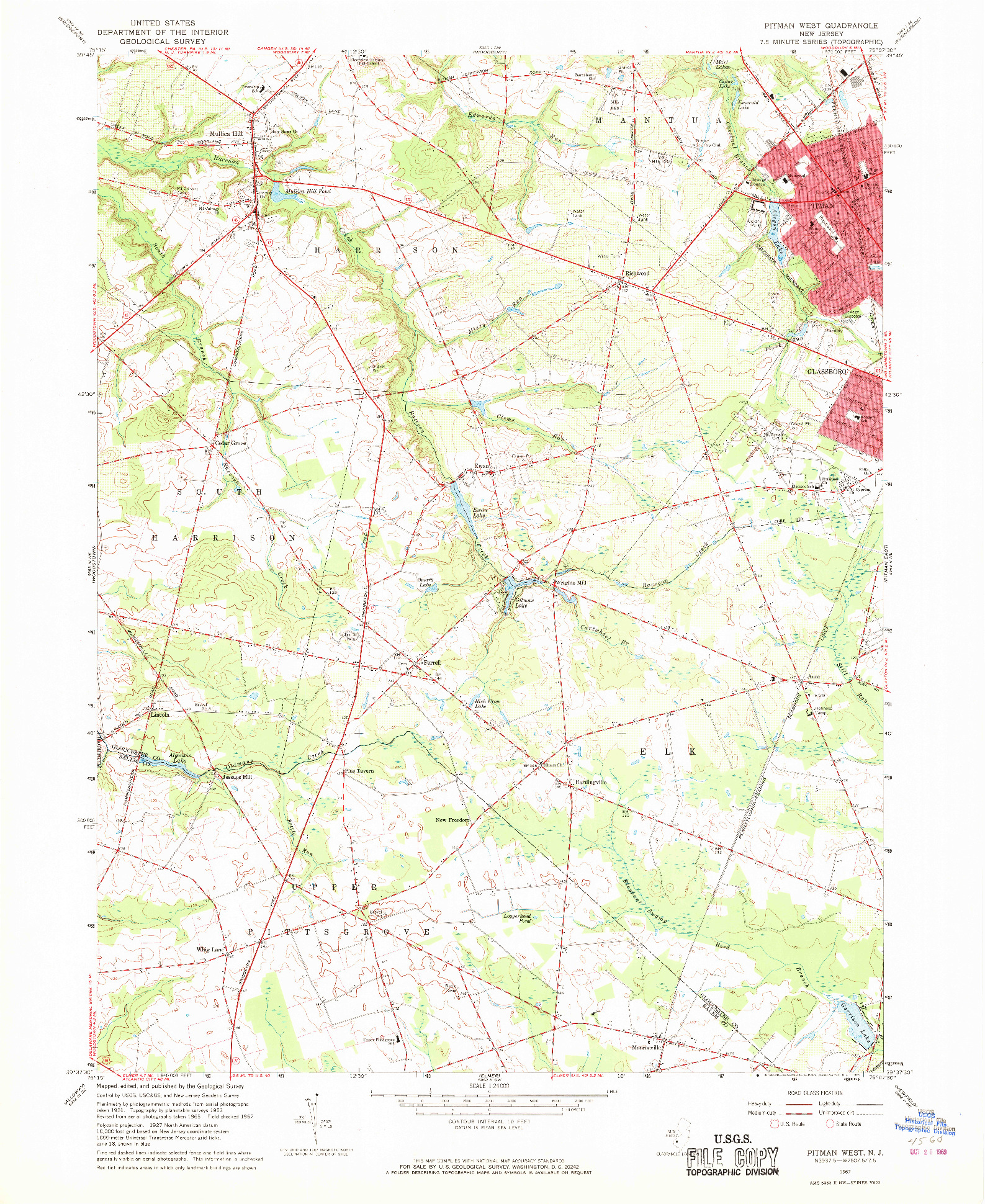 USGS 1:24000-SCALE QUADRANGLE FOR PITMAN WEST, NJ 1967