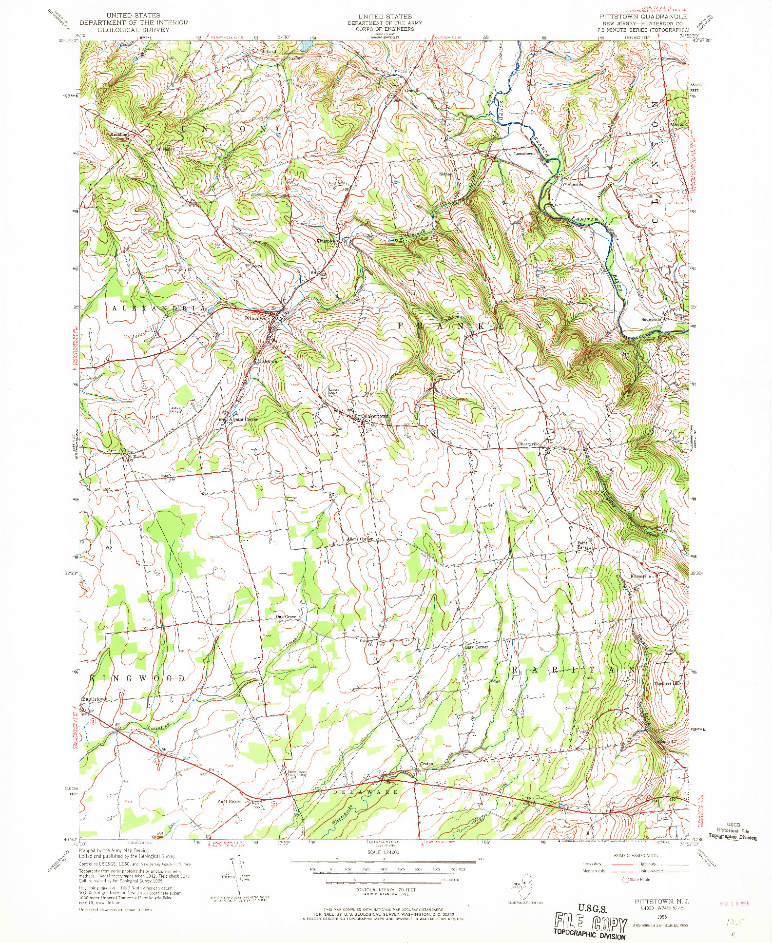 USGS 1:24000-SCALE QUADRANGLE FOR PITTSTOWN, NJ 1955