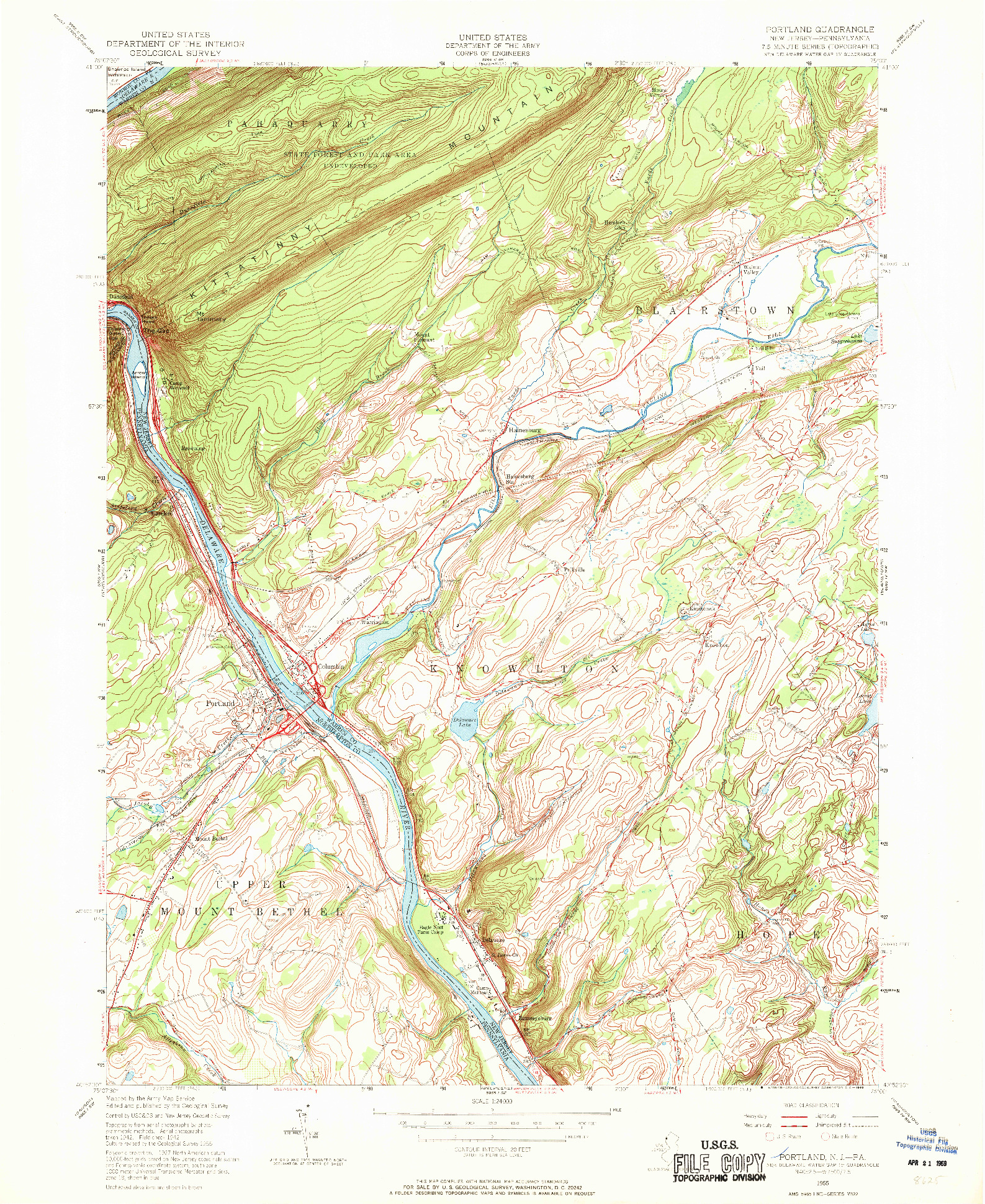 USGS 1:24000-SCALE QUADRANGLE FOR PORTLAND, NJ 1955