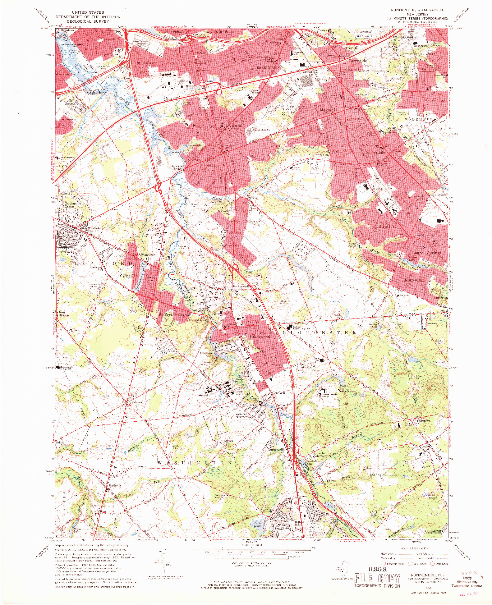 USGS 1:24000-SCALE QUADRANGLE FOR RUNNEMEDE, NJ 1967