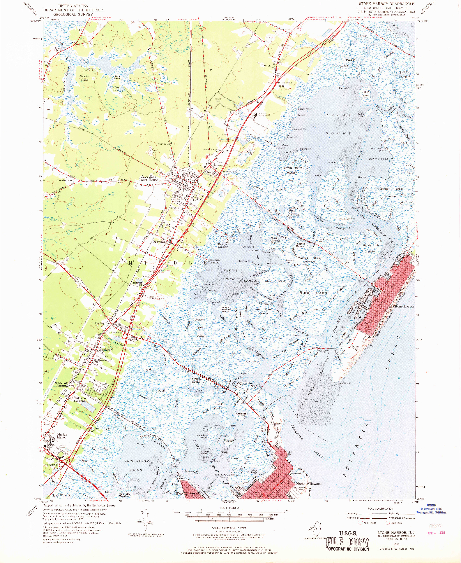 USGS 1:24000-SCALE QUADRANGLE FOR STONE HARBOR, NJ 1955