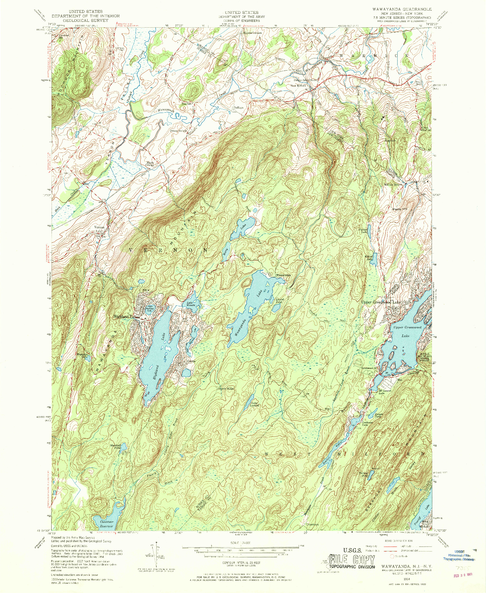 USGS 1:24000-SCALE QUADRANGLE FOR WAWAYANDA, NJ 1954