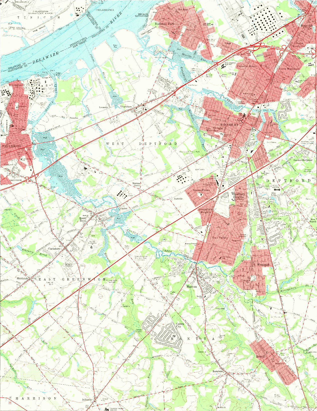 USGS 1:24000-SCALE QUADRANGLE FOR WOODBURY, NJ 1967