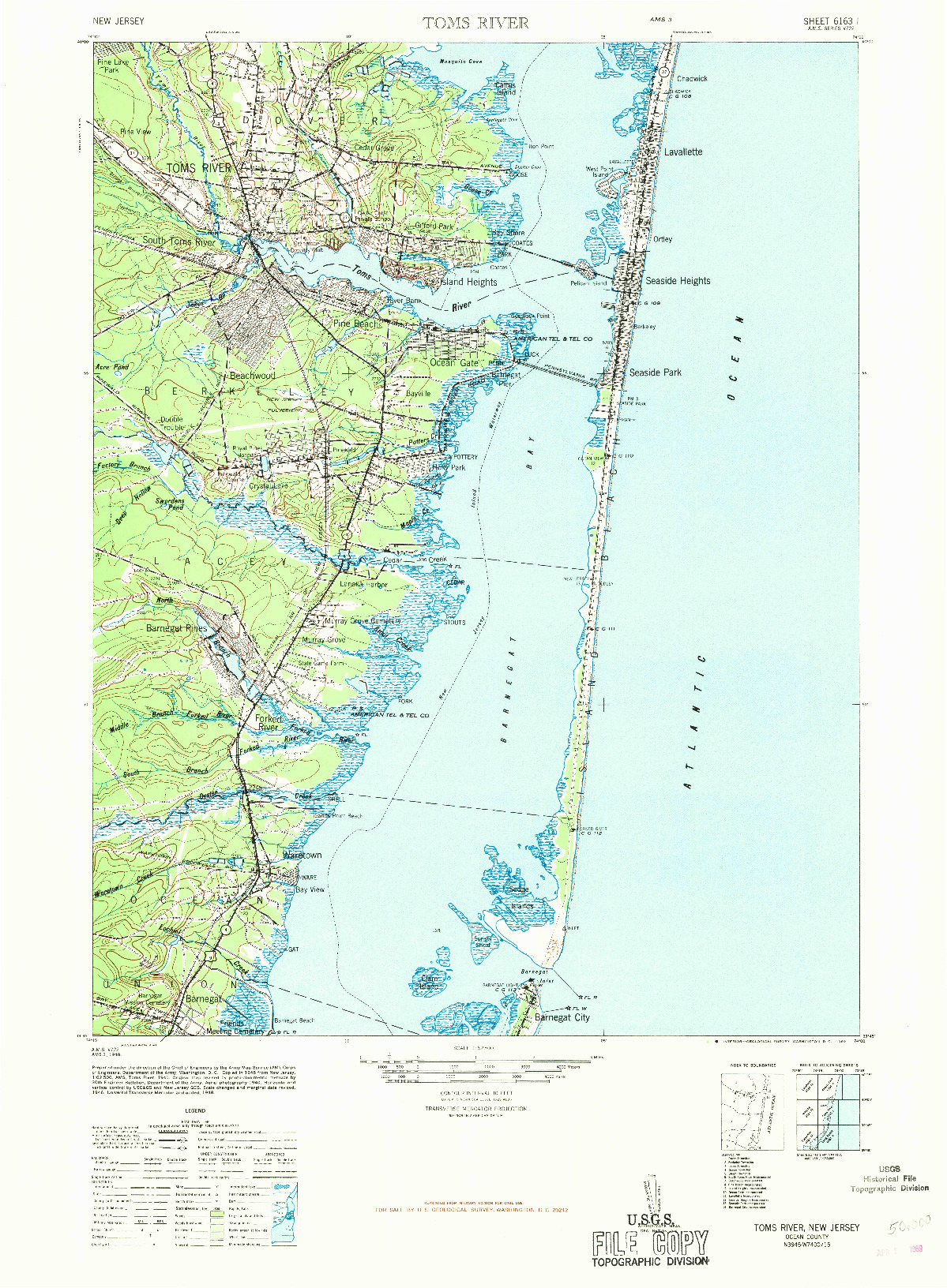 USGS 1:62500-SCALE QUADRANGLE FOR TOMS RIVER, NJ 1948