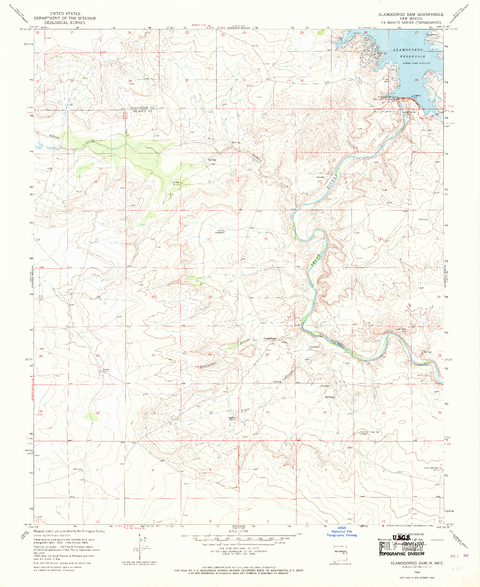 USGS 1:24000-SCALE QUADRANGLE FOR ALAMOGORDO DAM, NM 1966