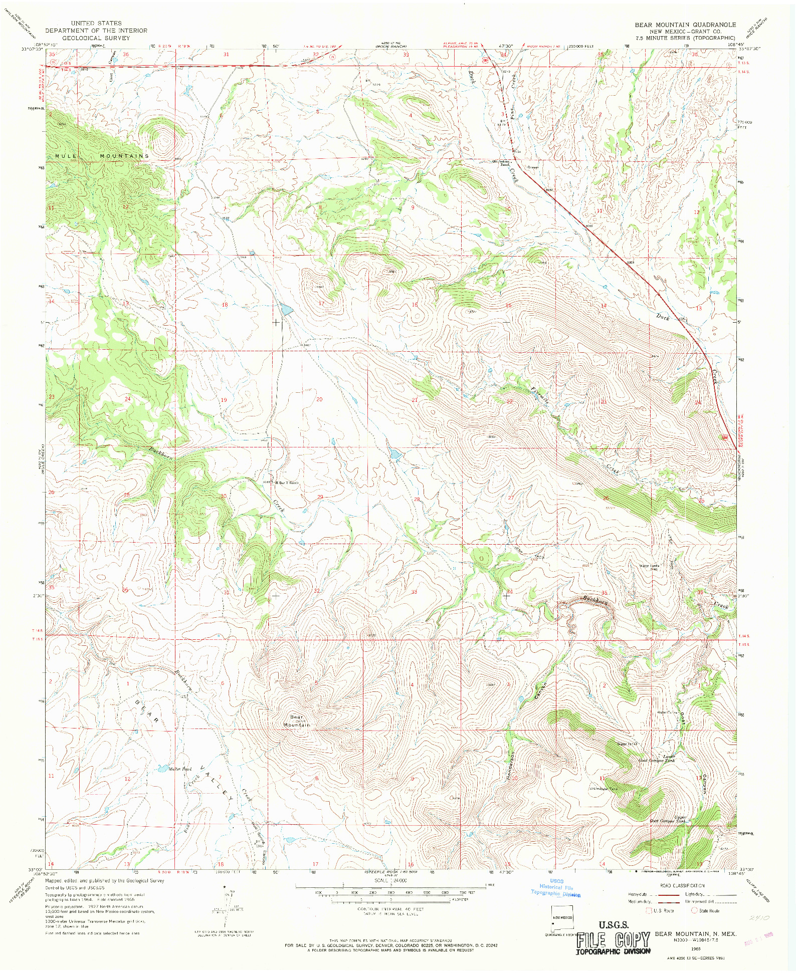 USGS 1:24000-SCALE QUADRANGLE FOR BEAR MOUNTAIN, NM 1965