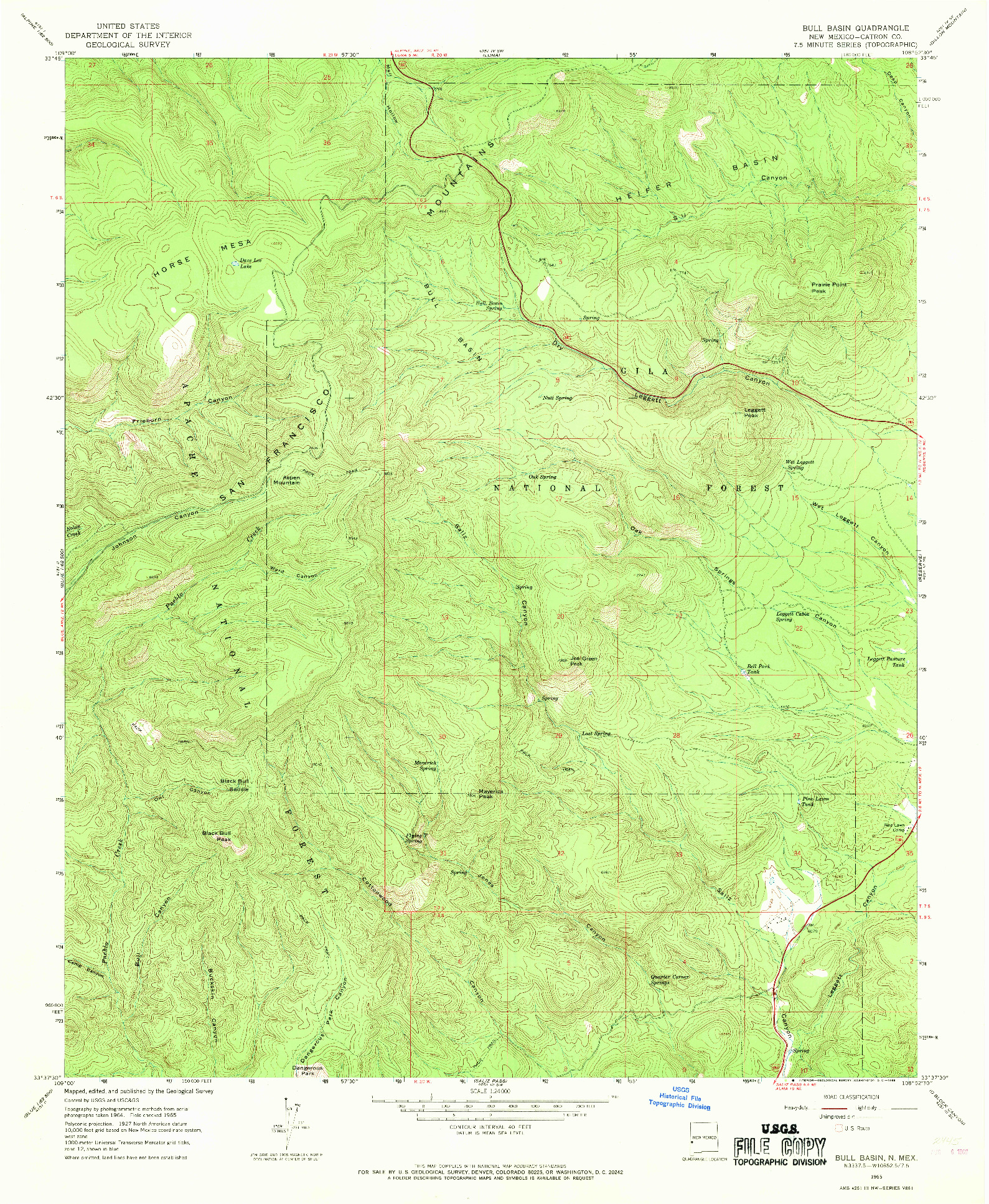 USGS 1:24000-SCALE QUADRANGLE FOR BULL BASIN, NM 1965