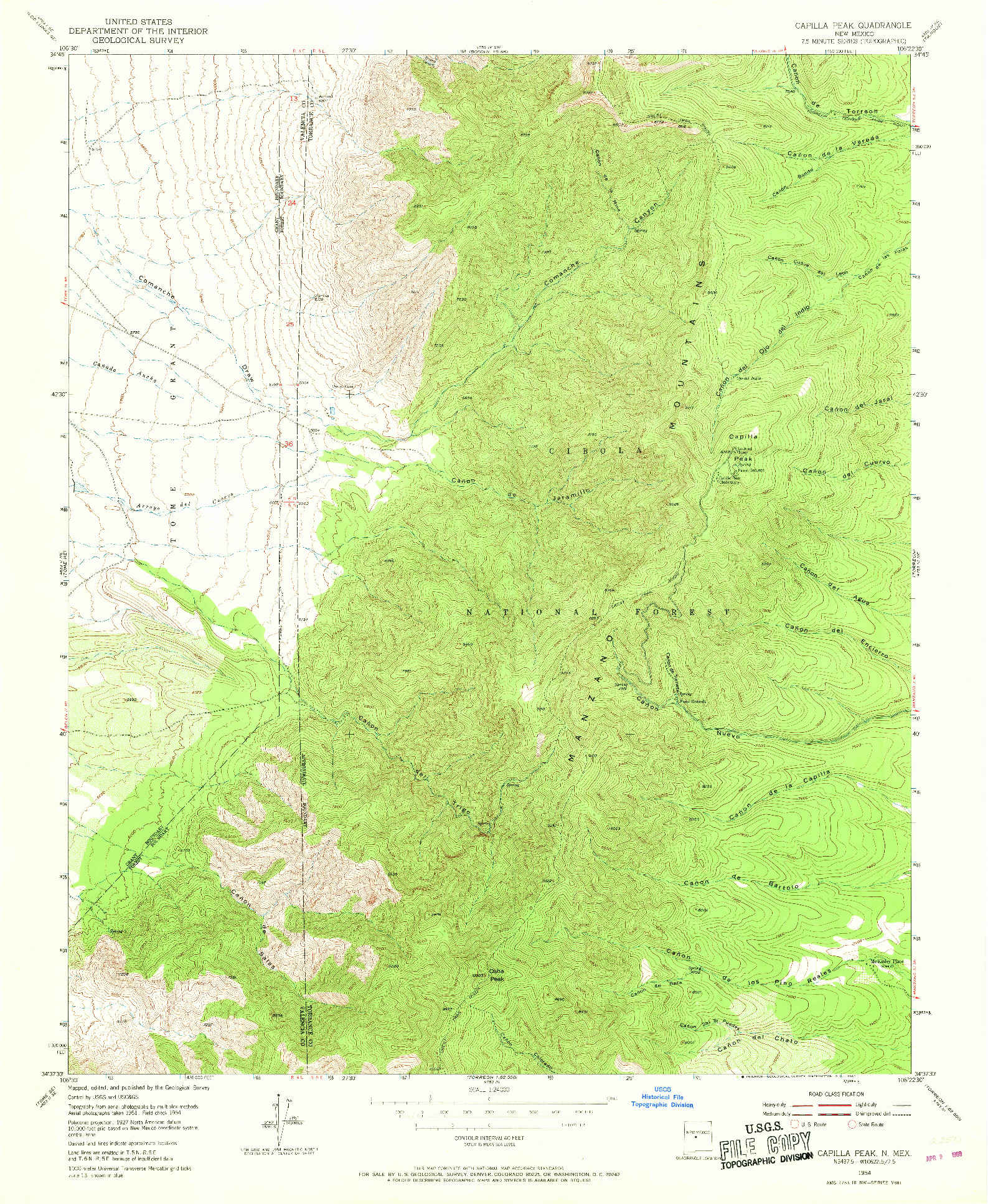 USGS 1:24000-SCALE QUADRANGLE FOR CAPILLA PEAK, NM 1954