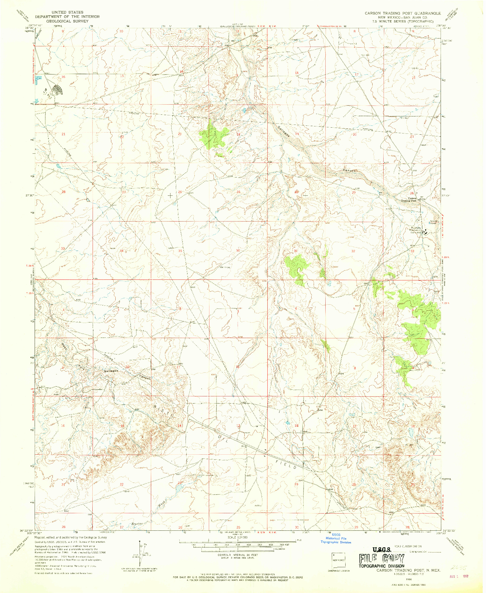 USGS 1:24000-SCALE QUADRANGLE FOR CARSON TRADING POST, NM 1966
