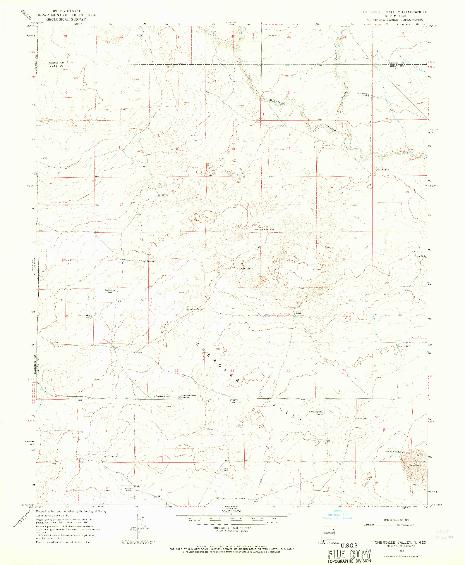 USGS 1:24000-SCALE QUADRANGLE FOR CHEROKEE VALLEY, NM 1966