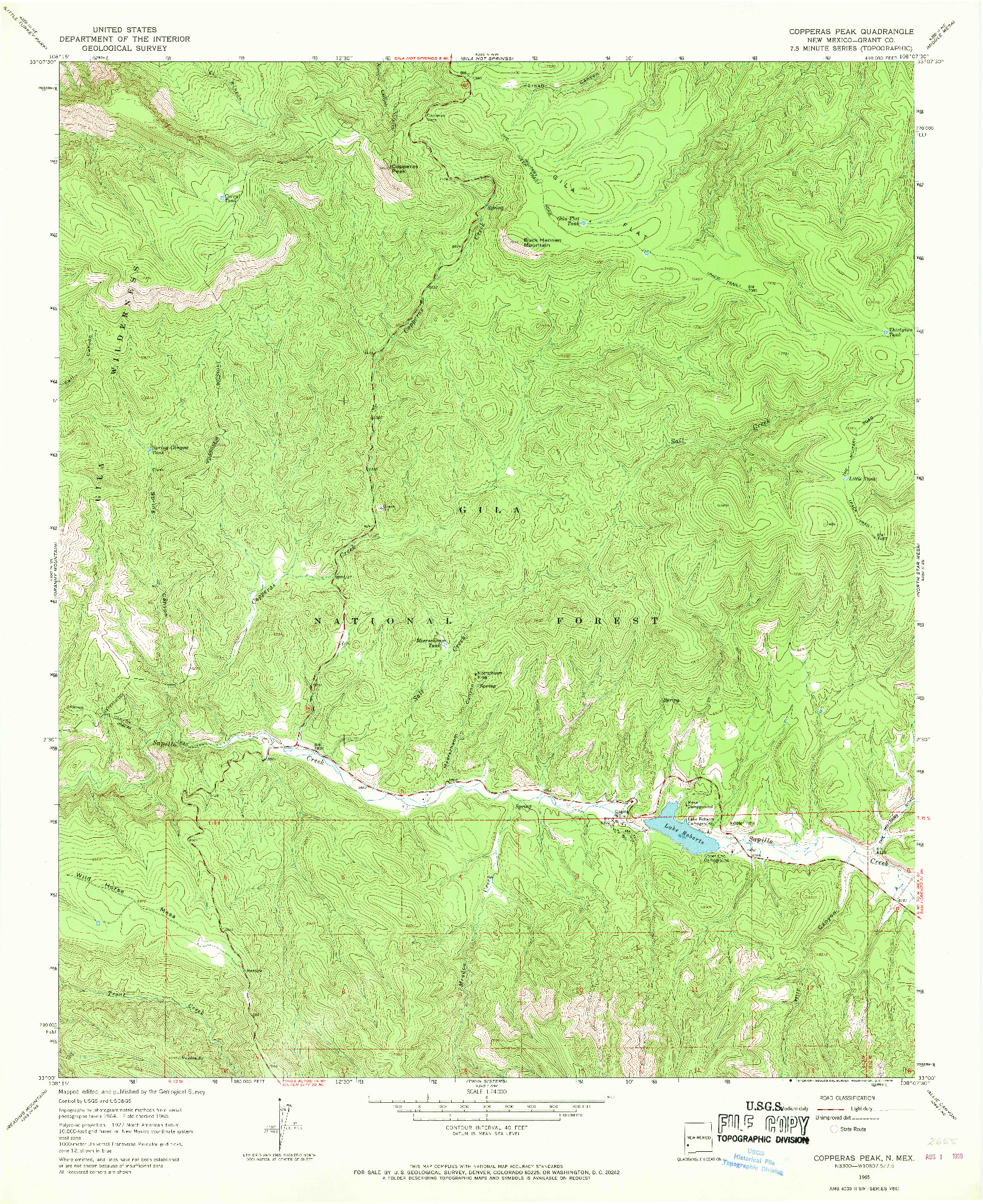 USGS 1:24000-SCALE QUADRANGLE FOR COPPERAS PEAK, NM 1965