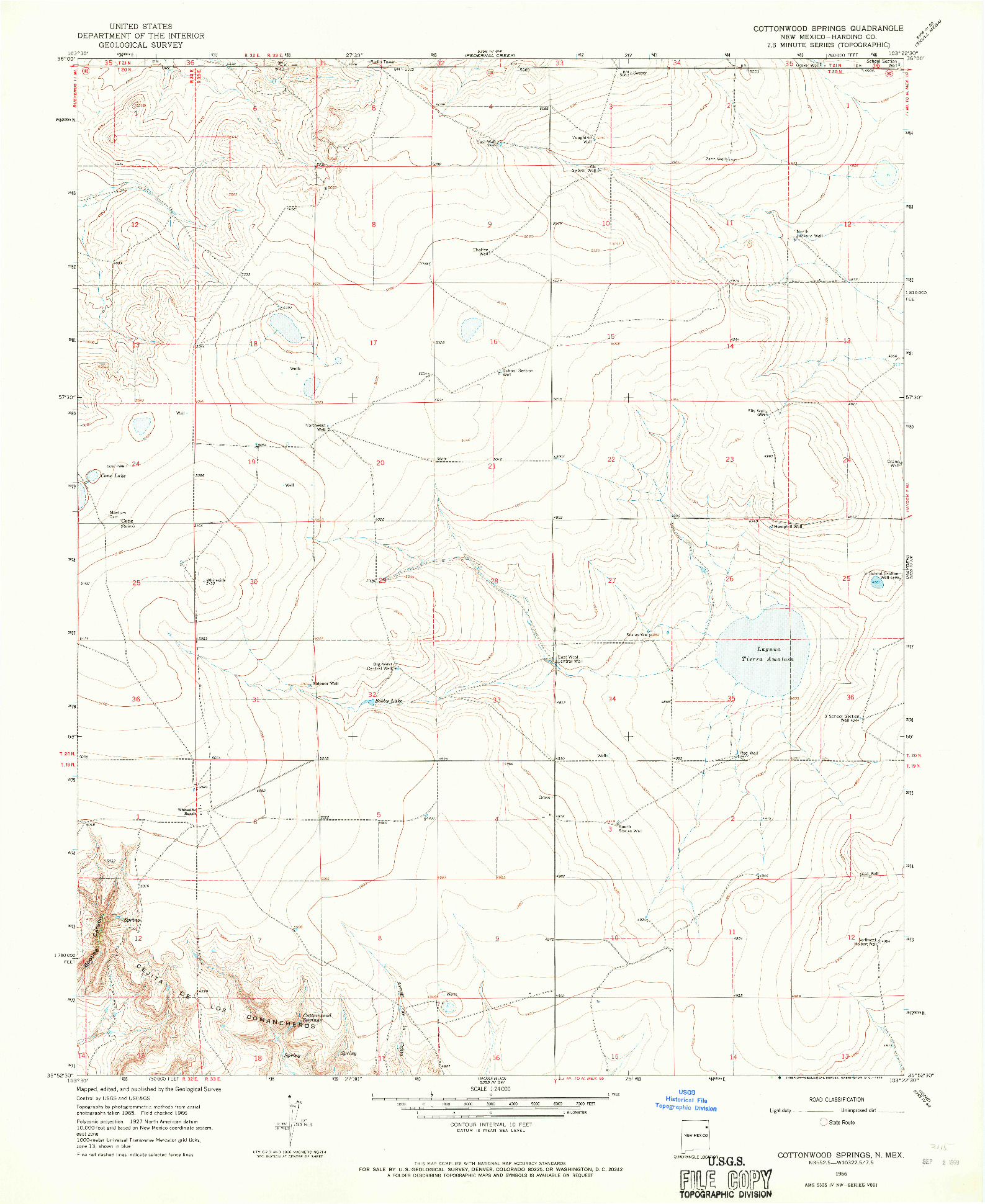 USGS 1:24000-SCALE QUADRANGLE FOR COTTONWOOD SPRINGS, NM 1966