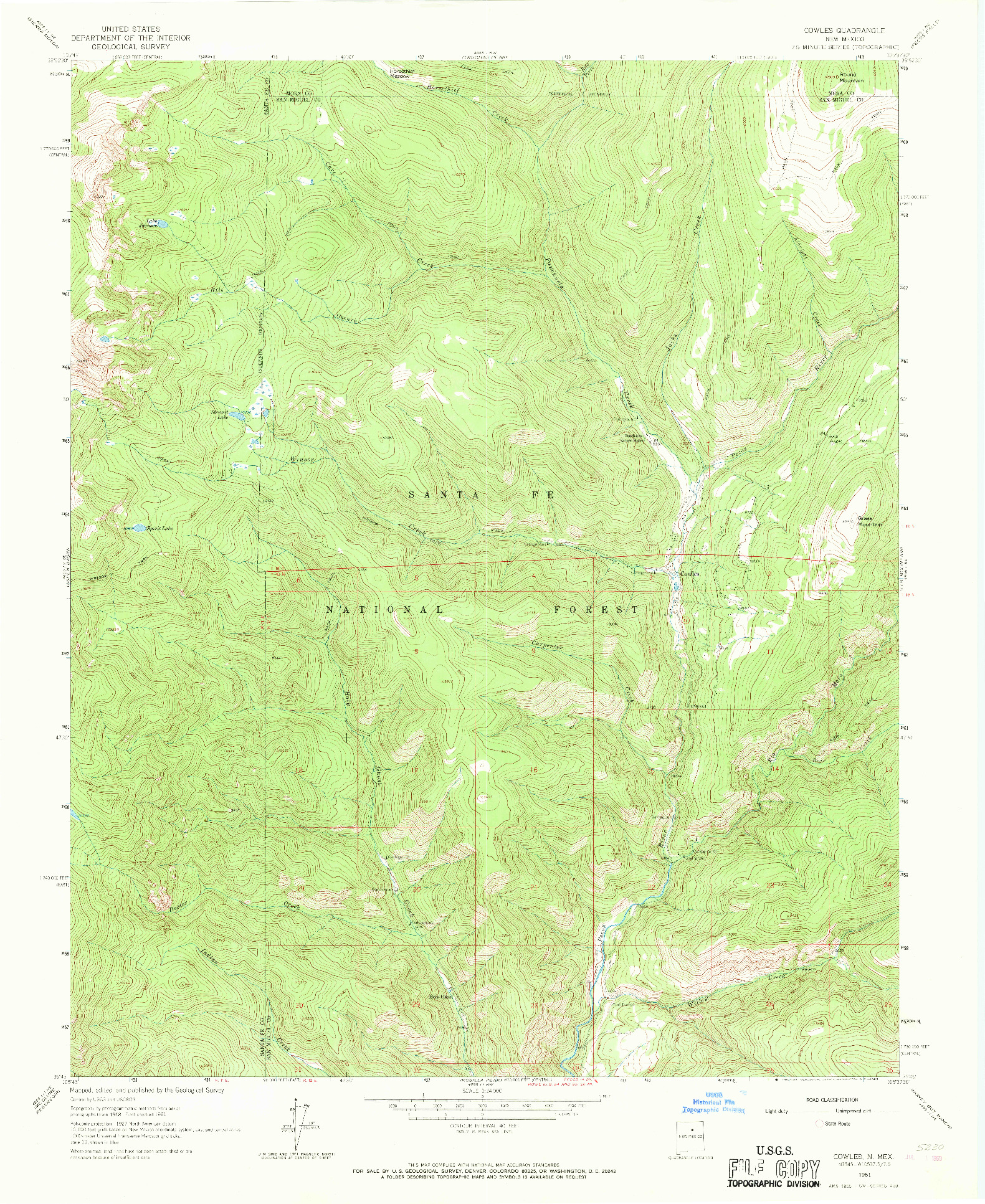 USGS 1:24000-SCALE QUADRANGLE FOR COWLES, NM 1961