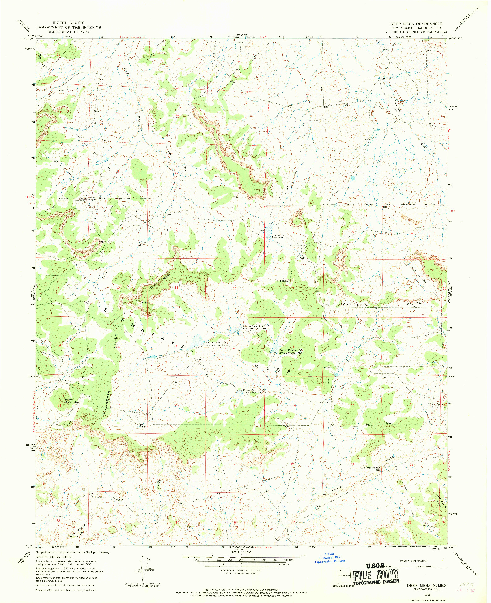 USGS 1:24000-SCALE QUADRANGLE FOR DEER MESA, NM 1966