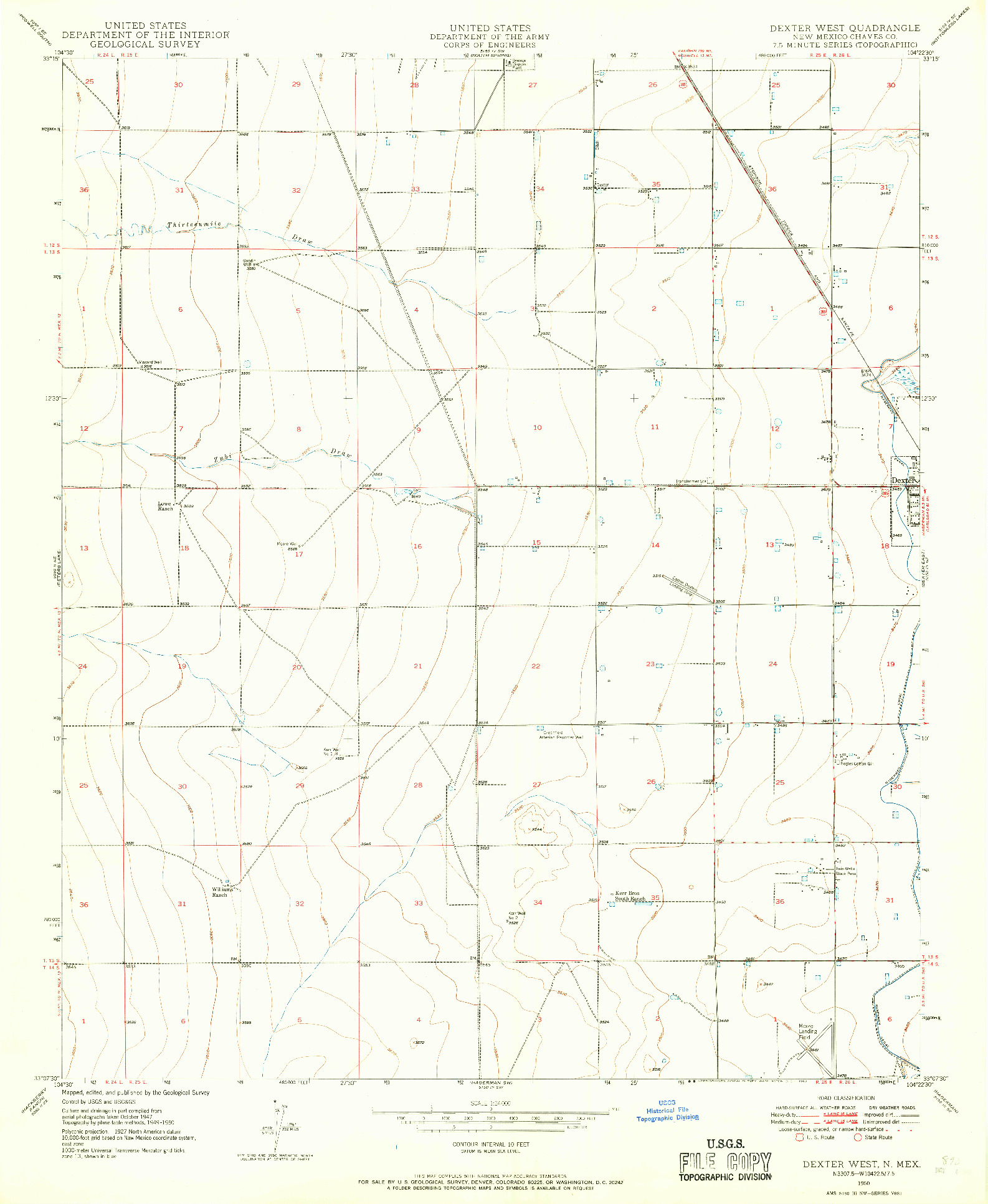 USGS 1:24000-SCALE QUADRANGLE FOR DEXTER WEST, NM 1950