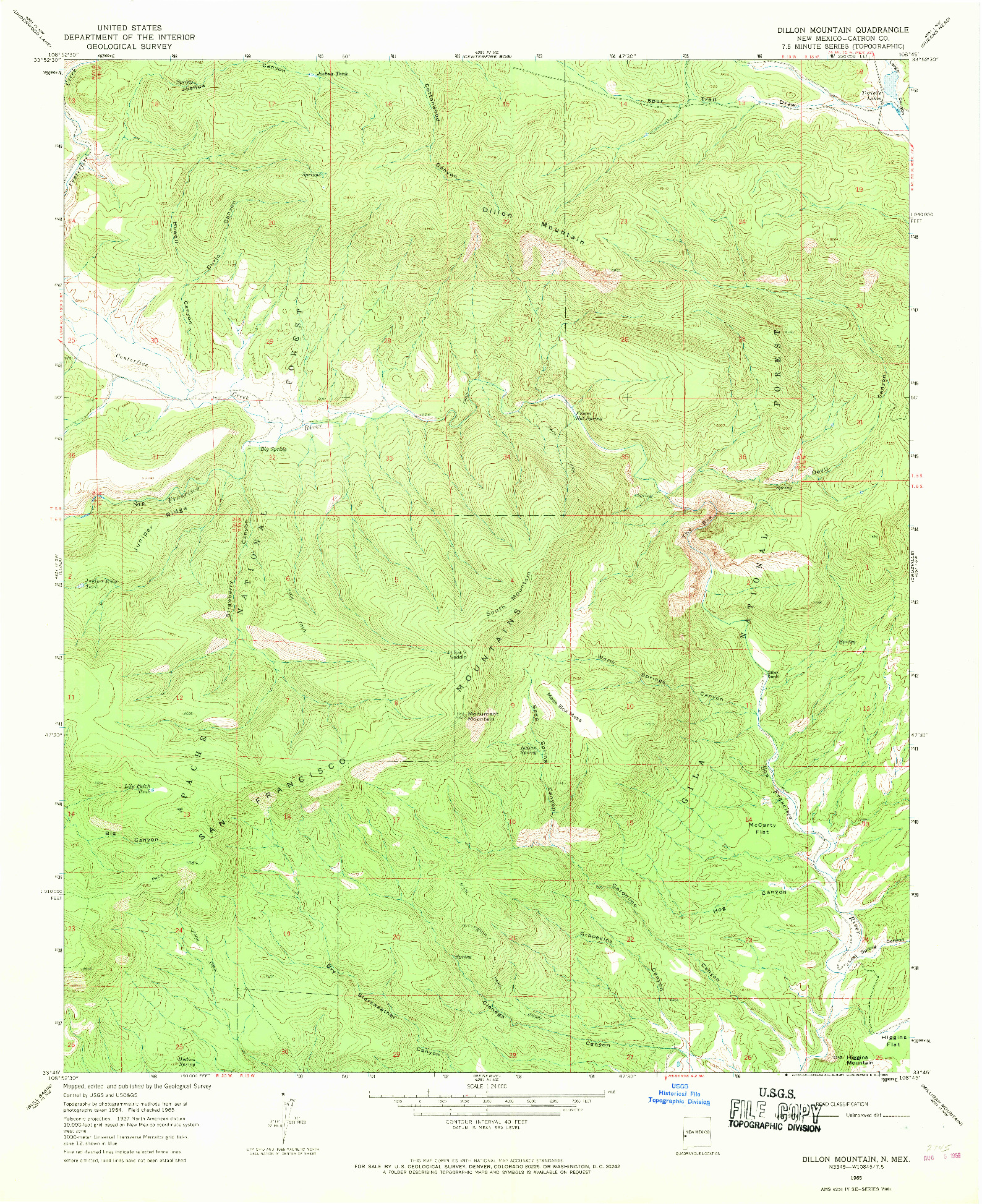 USGS 1:24000-SCALE QUADRANGLE FOR DILLON MOUNTAIN, NM 1965