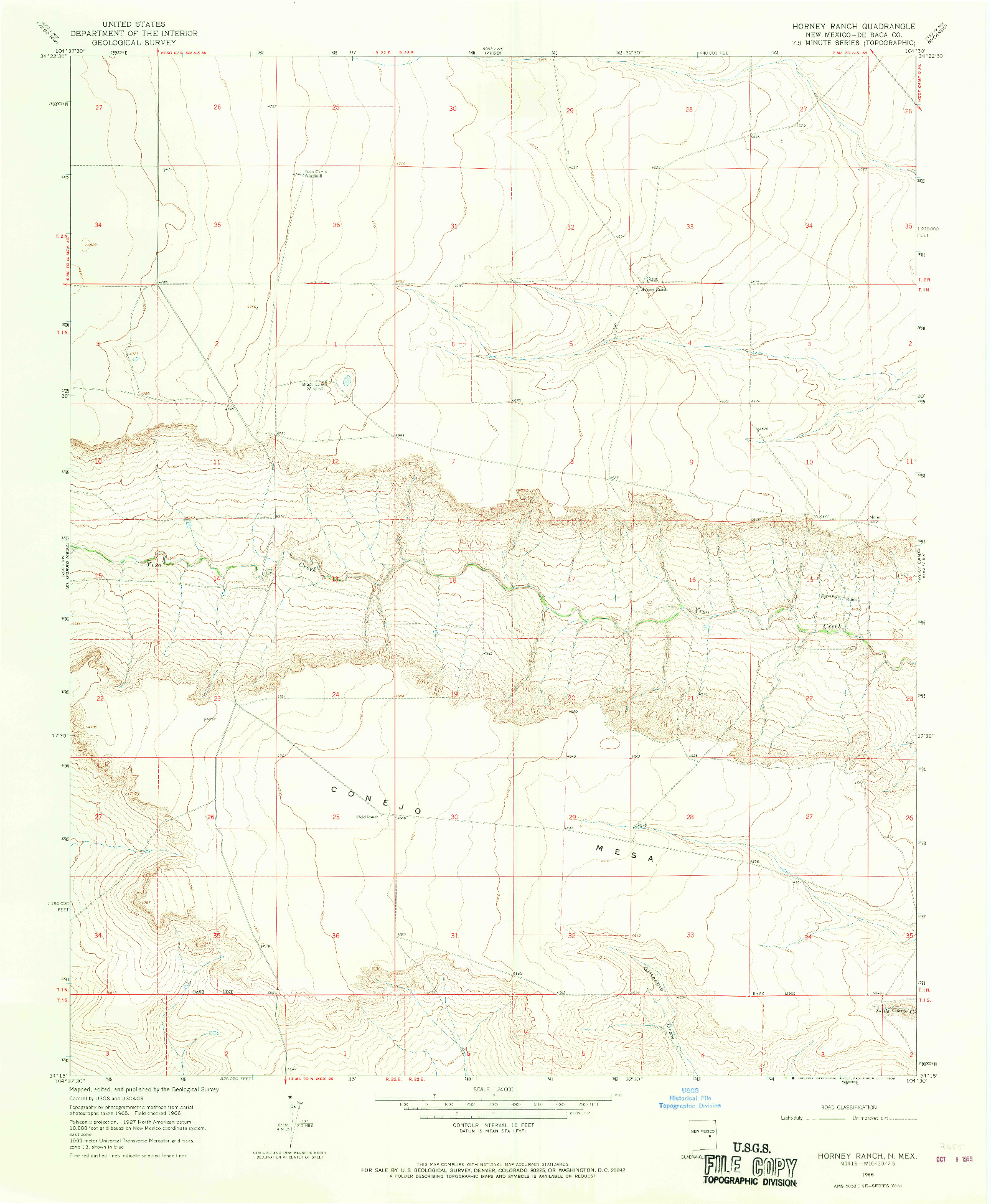 USGS 1:24000-SCALE QUADRANGLE FOR HORNEY RANCH, NM 1966