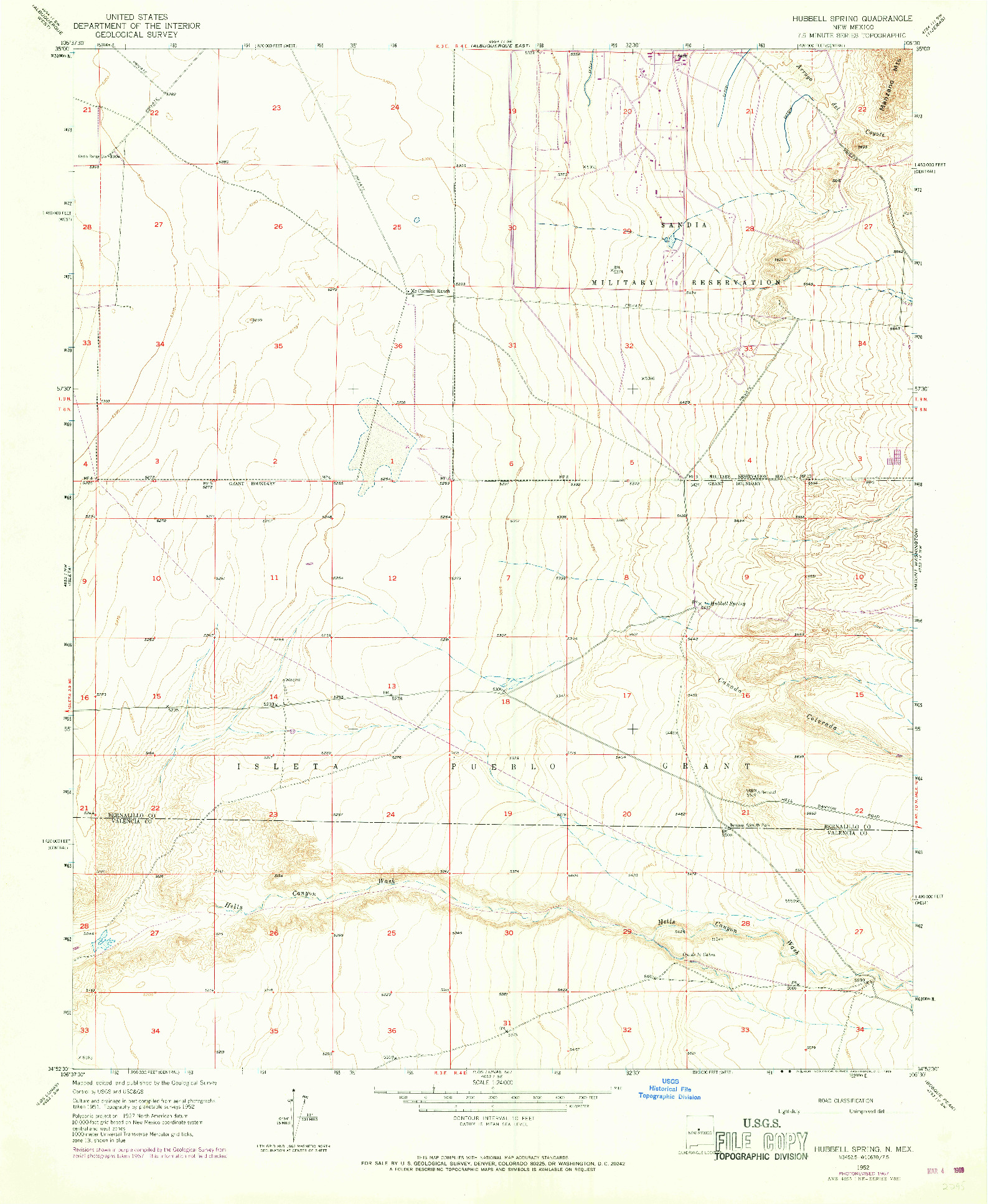 USGS 1:24000-SCALE QUADRANGLE FOR HUBBELL SPRING, NM 1952