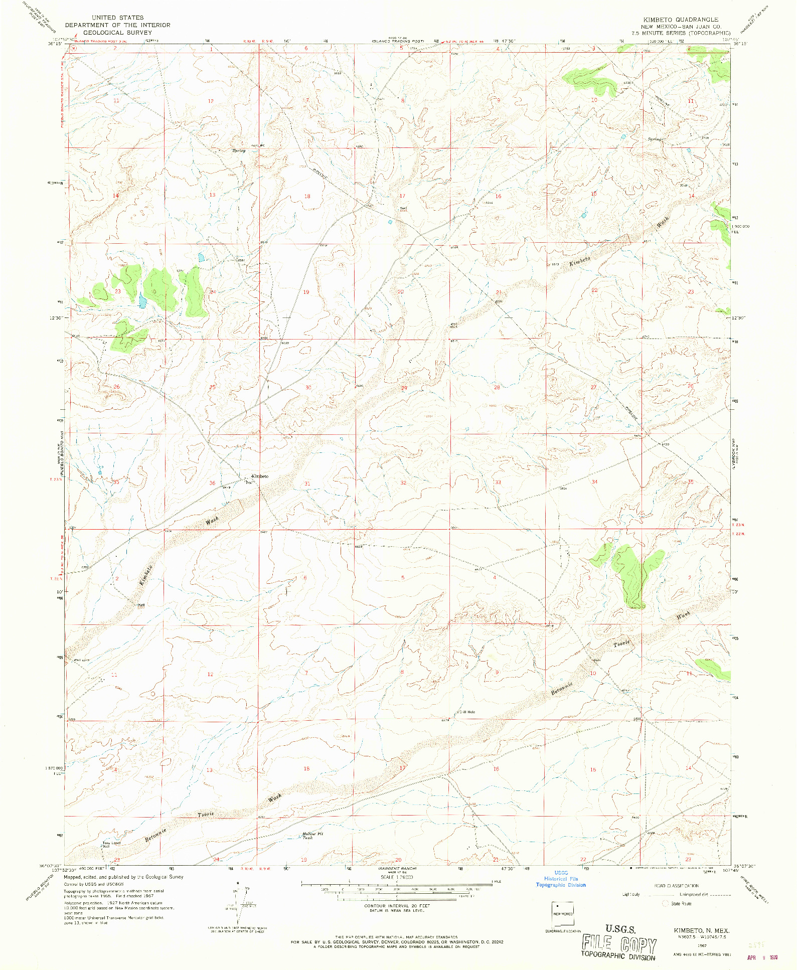 USGS 1:24000-SCALE QUADRANGLE FOR KIMBETO, NM 1967