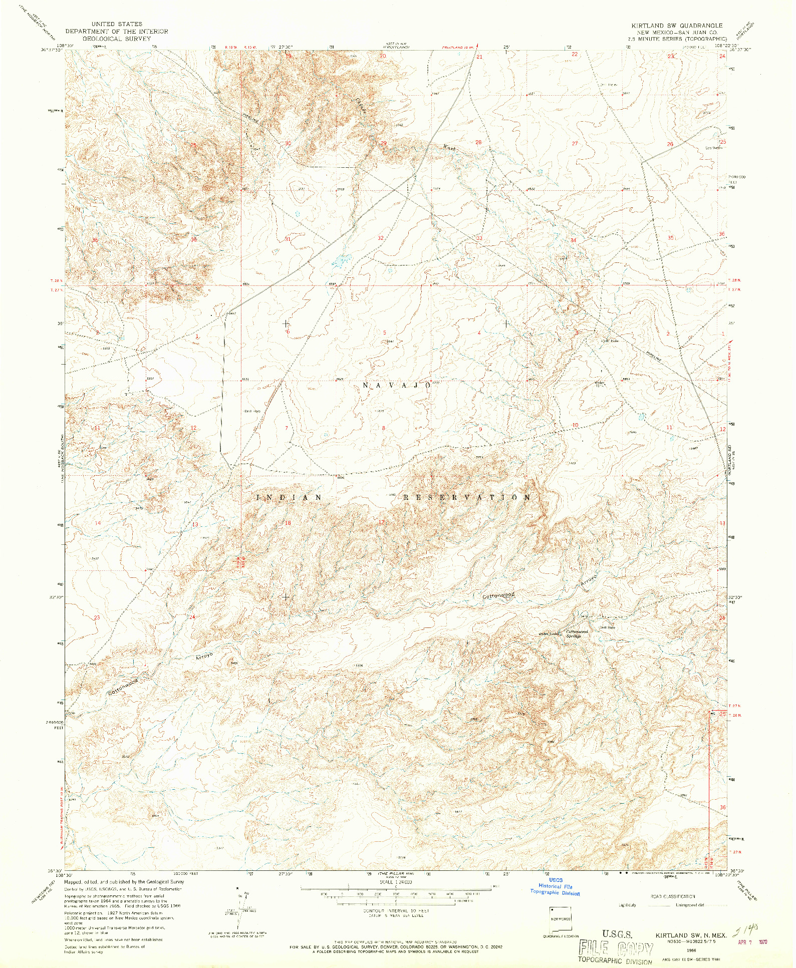 USGS 1:24000-SCALE QUADRANGLE FOR KIRTLAND SW, NM 1966