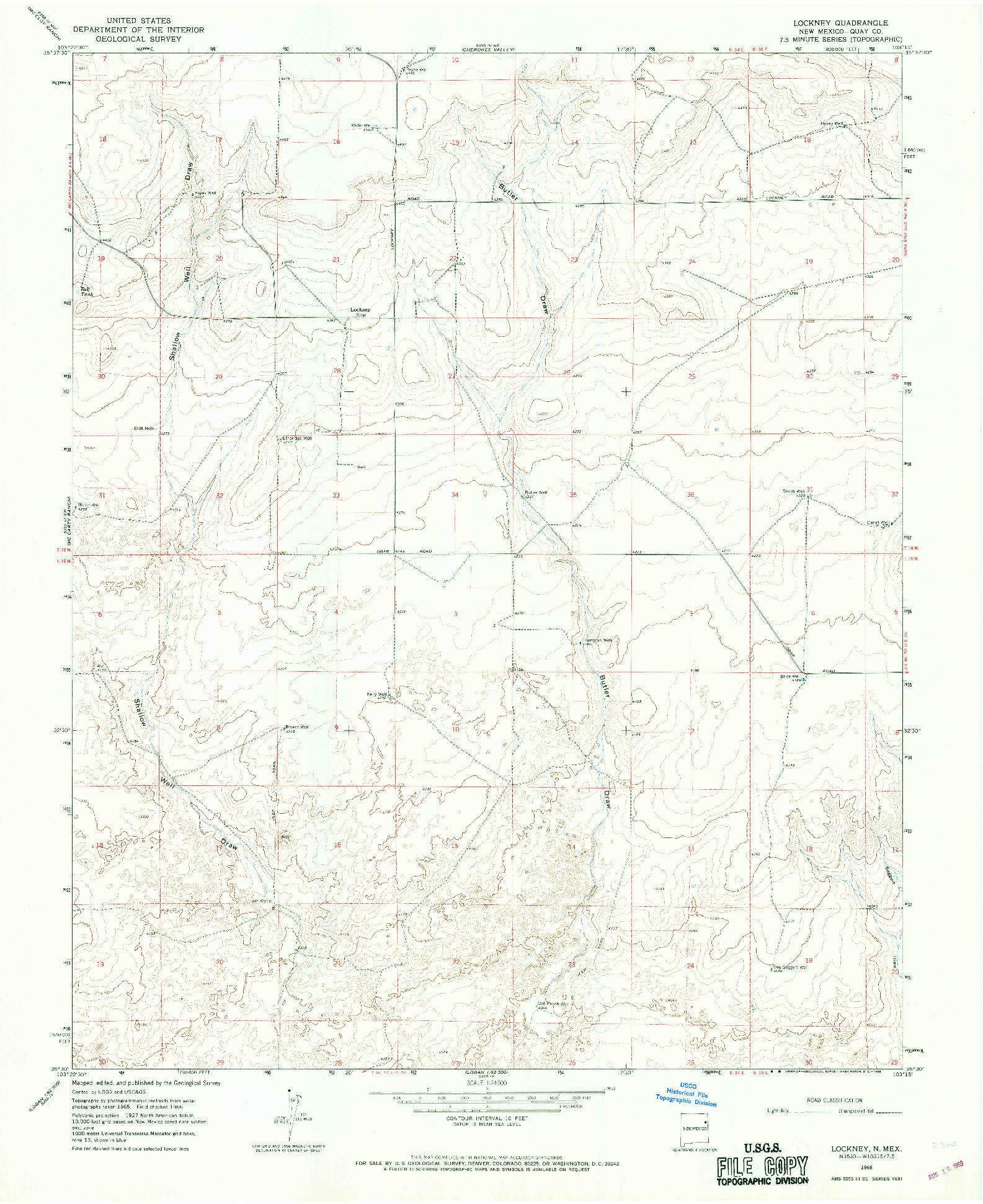 USGS 1:24000-SCALE QUADRANGLE FOR LOCKNEY, NM 1966