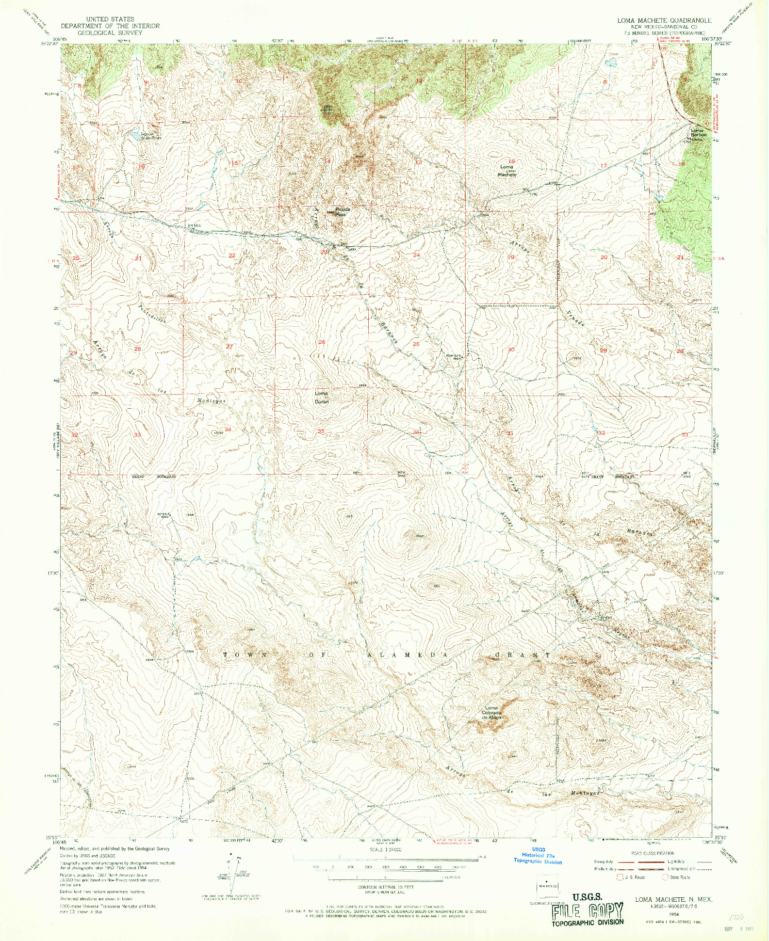USGS 1:24000-SCALE QUADRANGLE FOR LOMA MACHETE, NM 1954