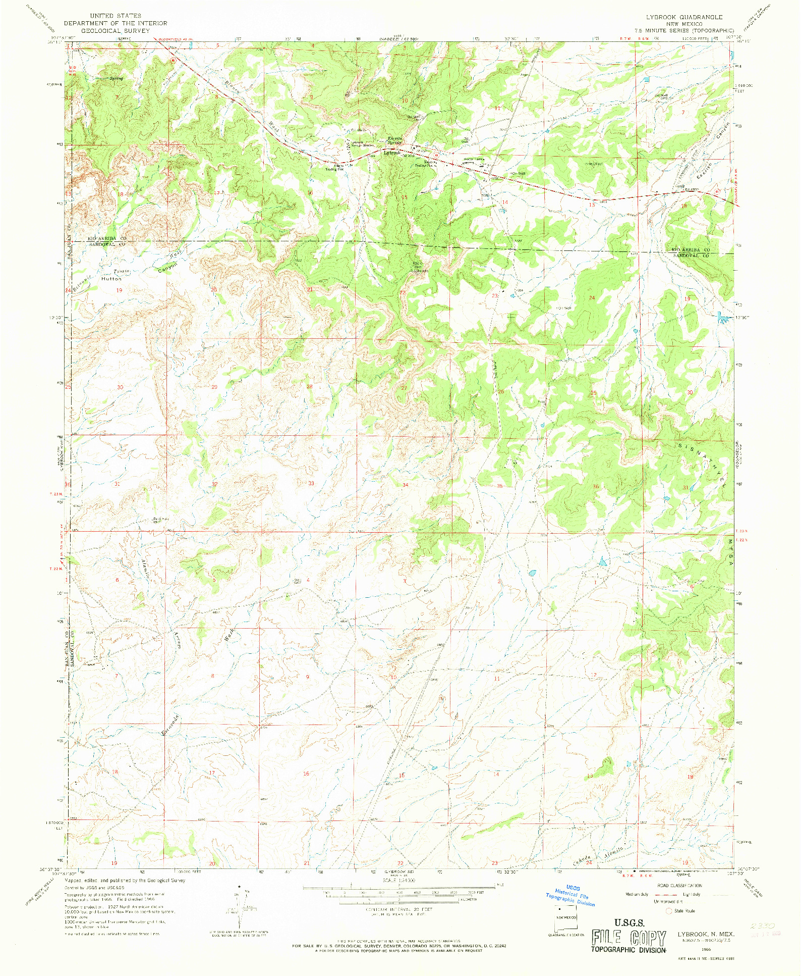 USGS 1:24000-SCALE QUADRANGLE FOR LYBROOK, NM 1966