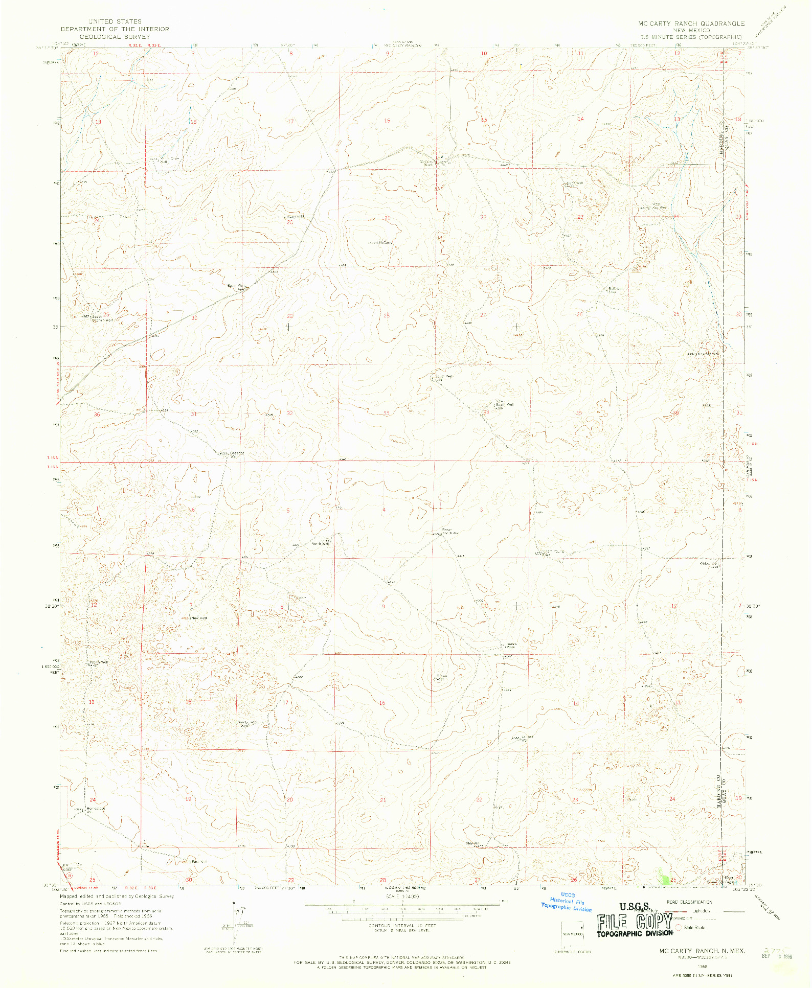 USGS 1:24000-SCALE QUADRANGLE FOR MC CARTY RANCH, NM 1966