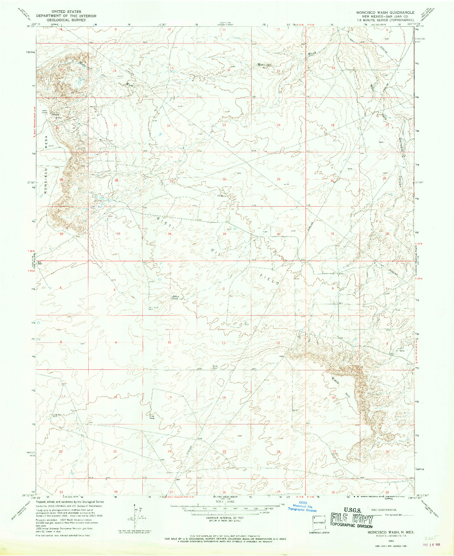 USGS 1:24000-SCALE QUADRANGLE FOR MONCISCO WASH, NM 1966