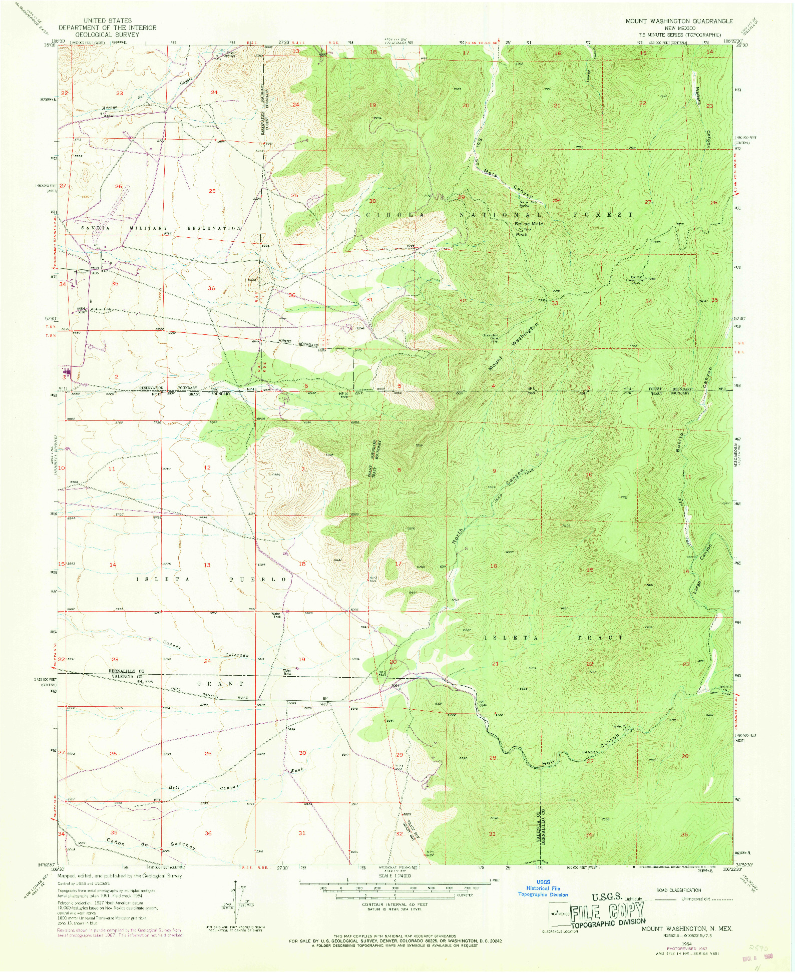 USGS 1:24000-SCALE QUADRANGLE FOR MOUNT WASHINGTON, NM 1954