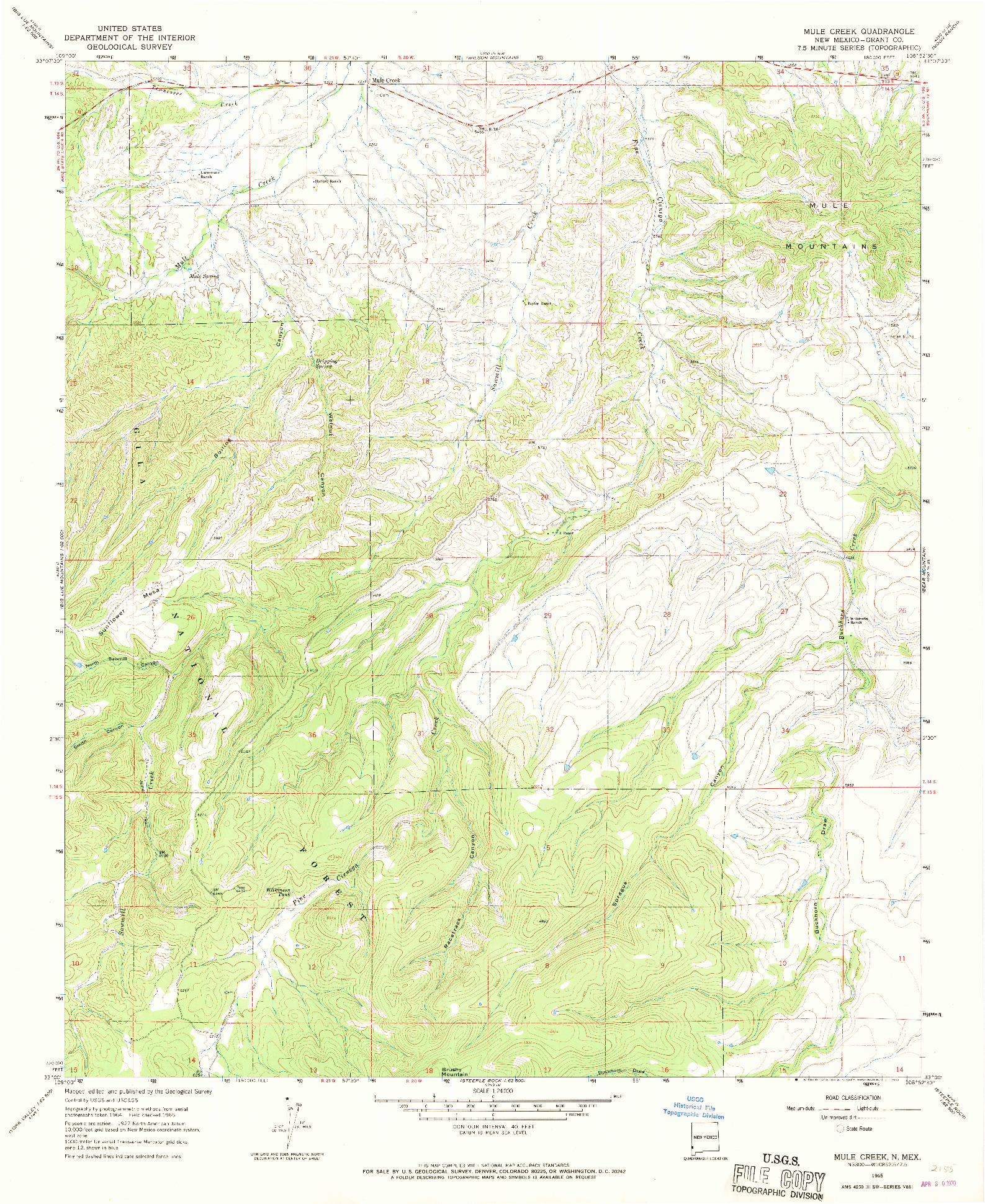 USGS 1:24000-SCALE QUADRANGLE FOR MULE CREEK, NM 1965