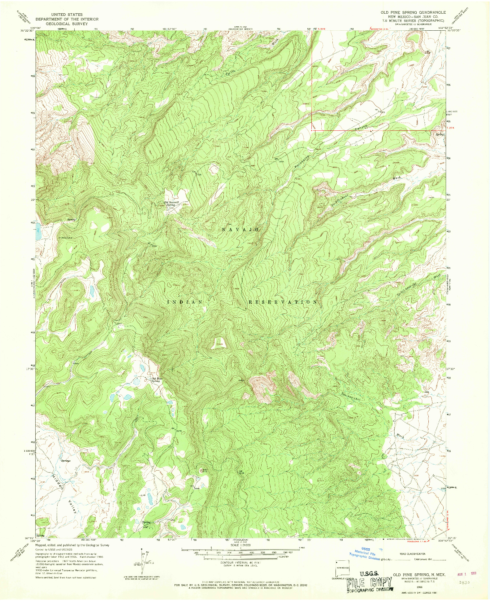 USGS 1:24000-SCALE QUADRANGLE FOR OLD PINE SPRING, NM 1966