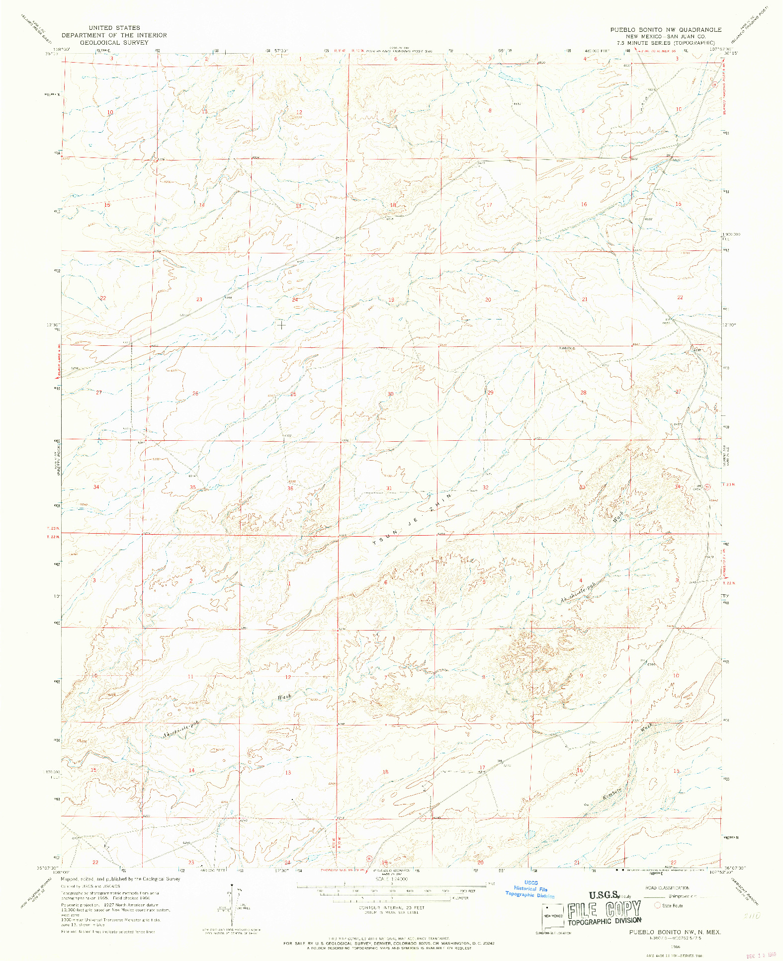 USGS 1:24000-SCALE QUADRANGLE FOR PUEBLO BONITO NW, NM 1966