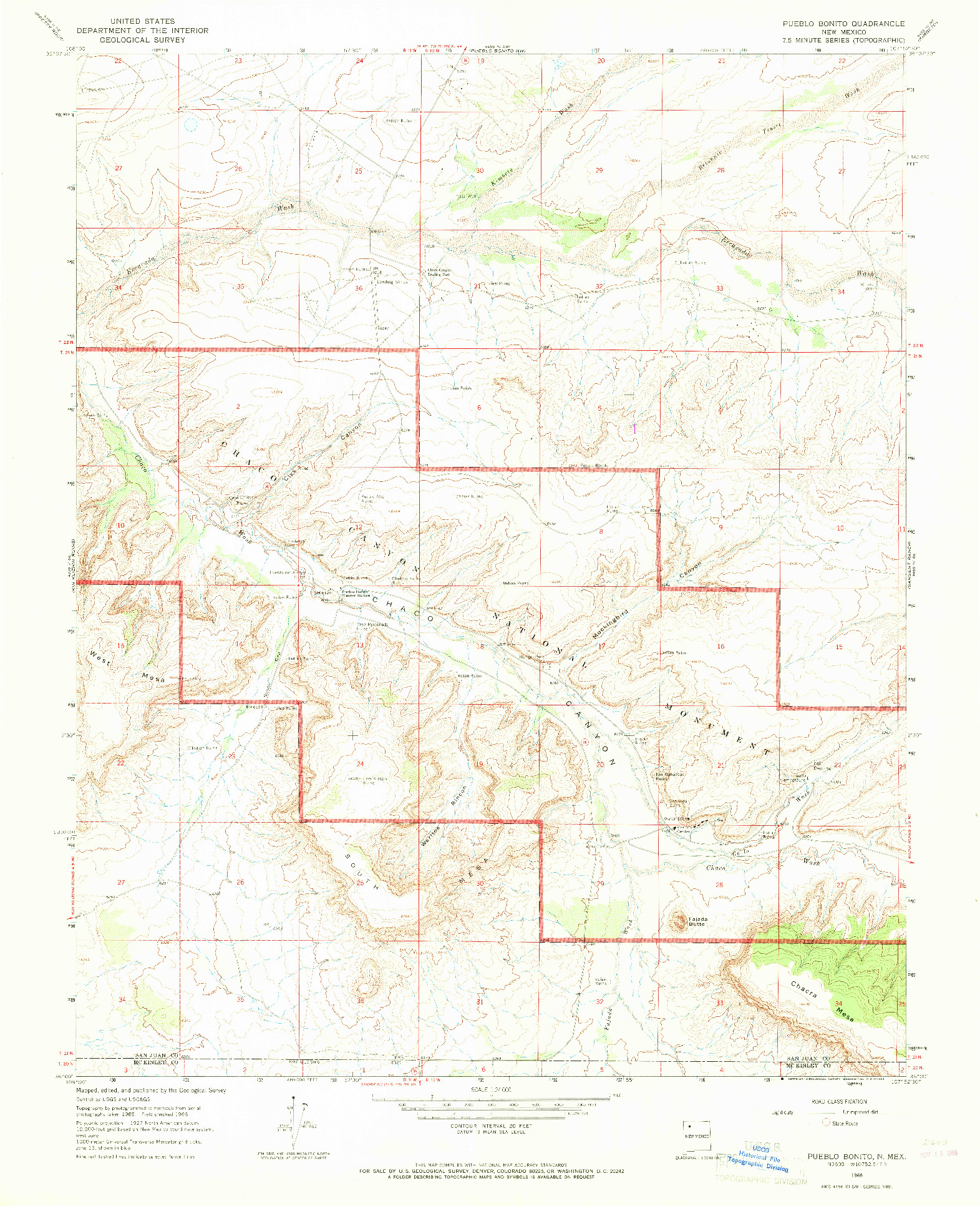 USGS 1:24000-SCALE QUADRANGLE FOR PUEBLO BONITO, NM 1966