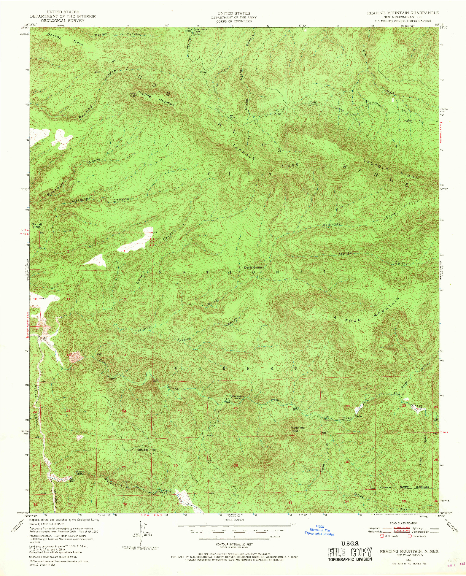 USGS 1:24000-SCALE QUADRANGLE FOR READING MOUNTAIN, NM 1950