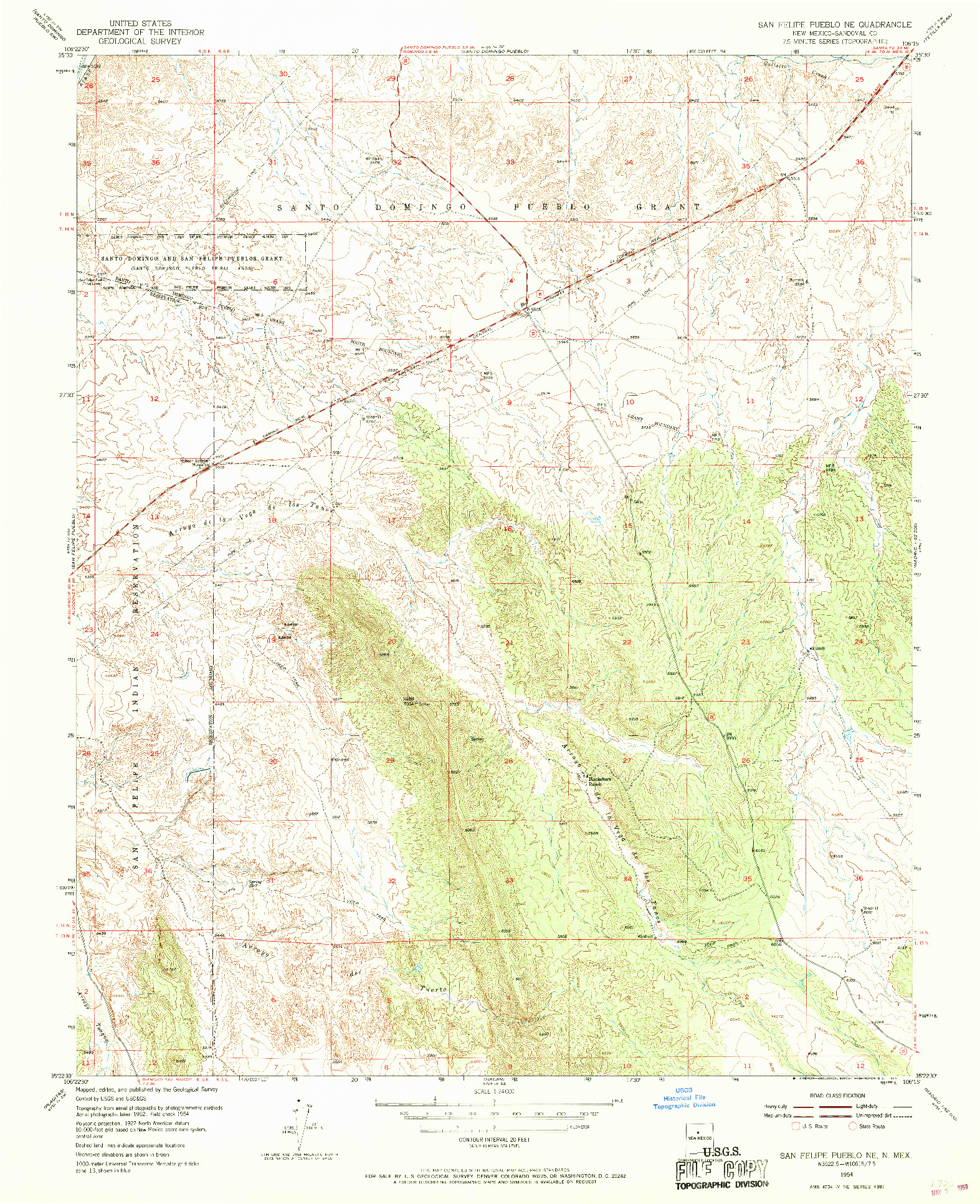 USGS 1:24000-SCALE QUADRANGLE FOR SAN FELIPE PUEBLO NE, NM 1954