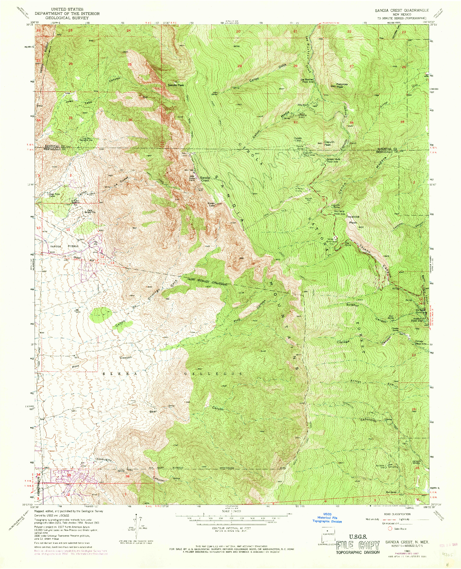 USGS 1:24000-SCALE QUADRANGLE FOR SANDIA CREST, NM 1961