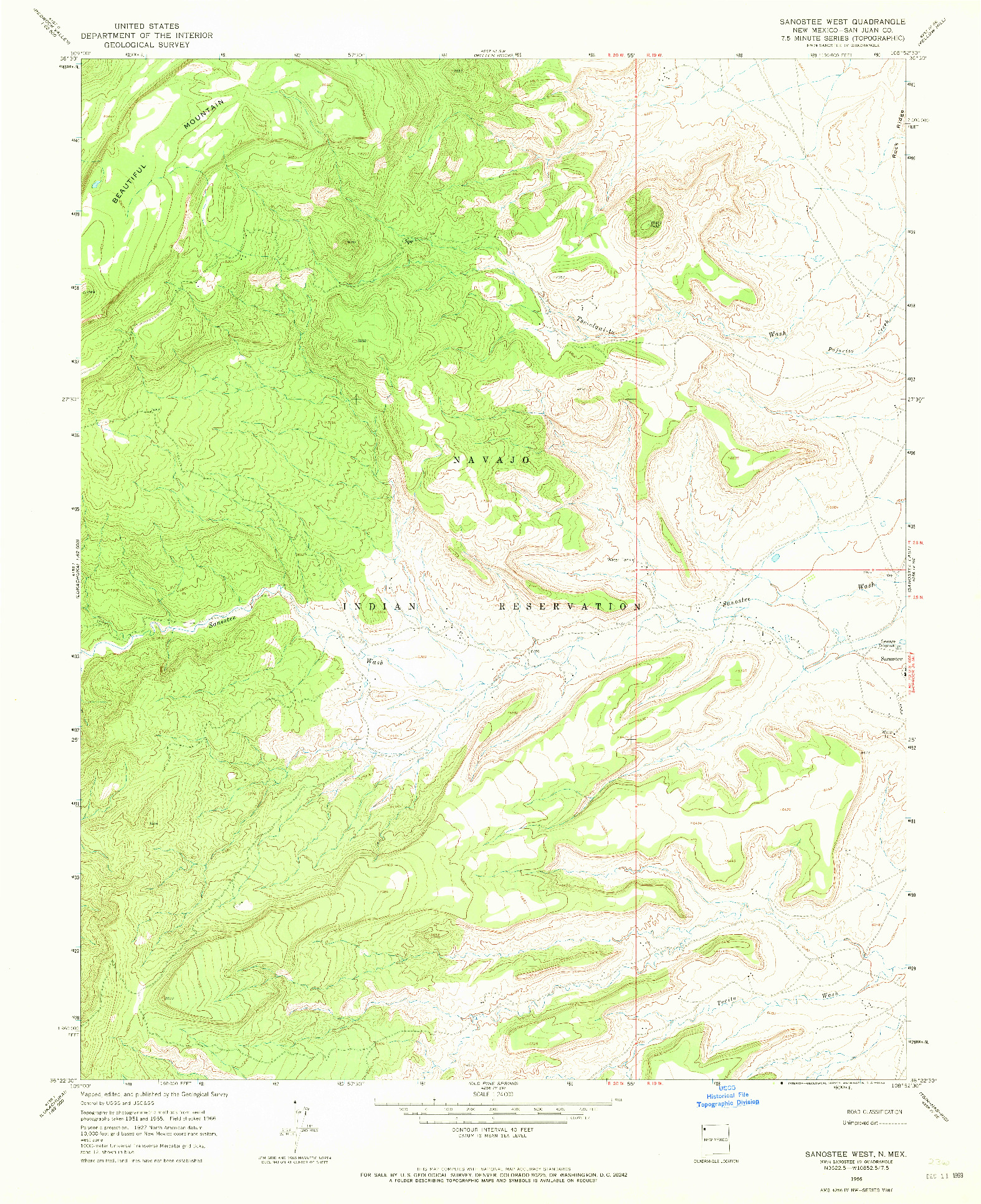 USGS 1:24000-SCALE QUADRANGLE FOR SANOSTEE WEST, NM 1966