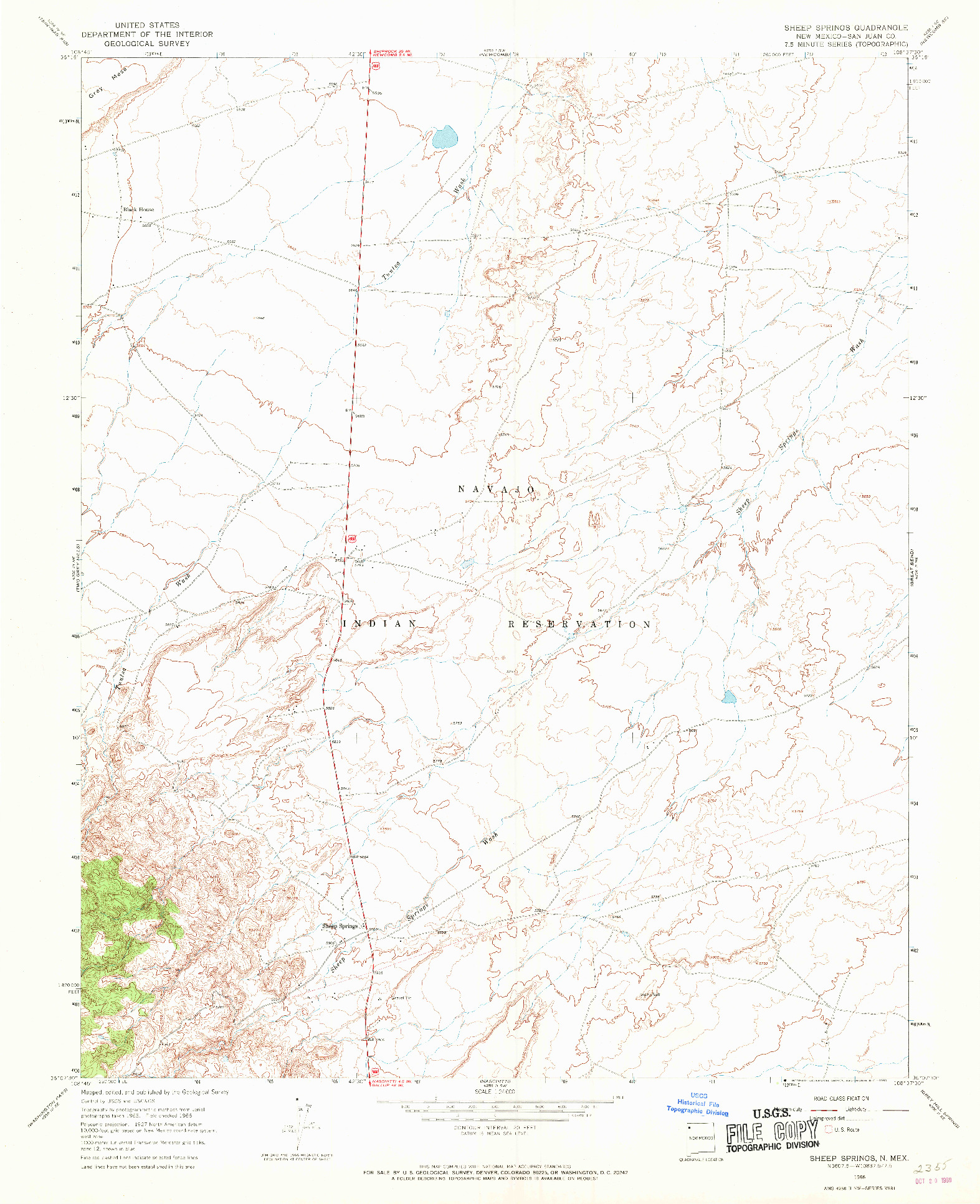 USGS 1:24000-SCALE QUADRANGLE FOR SHEEP SPRINGS, NM 1966