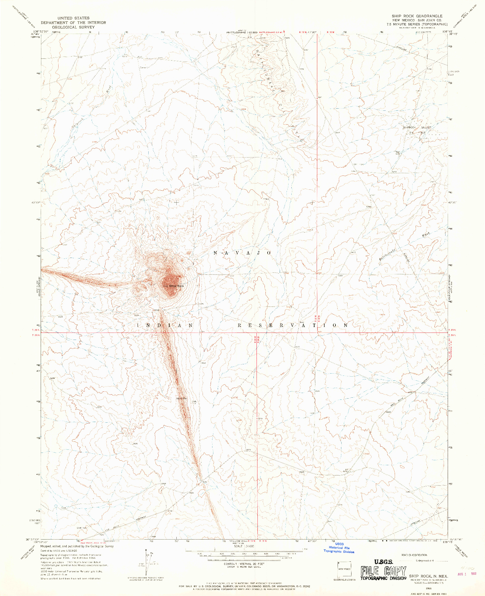 USGS 1:24000-SCALE QUADRANGLE FOR SHIP ROCK, NM 1966