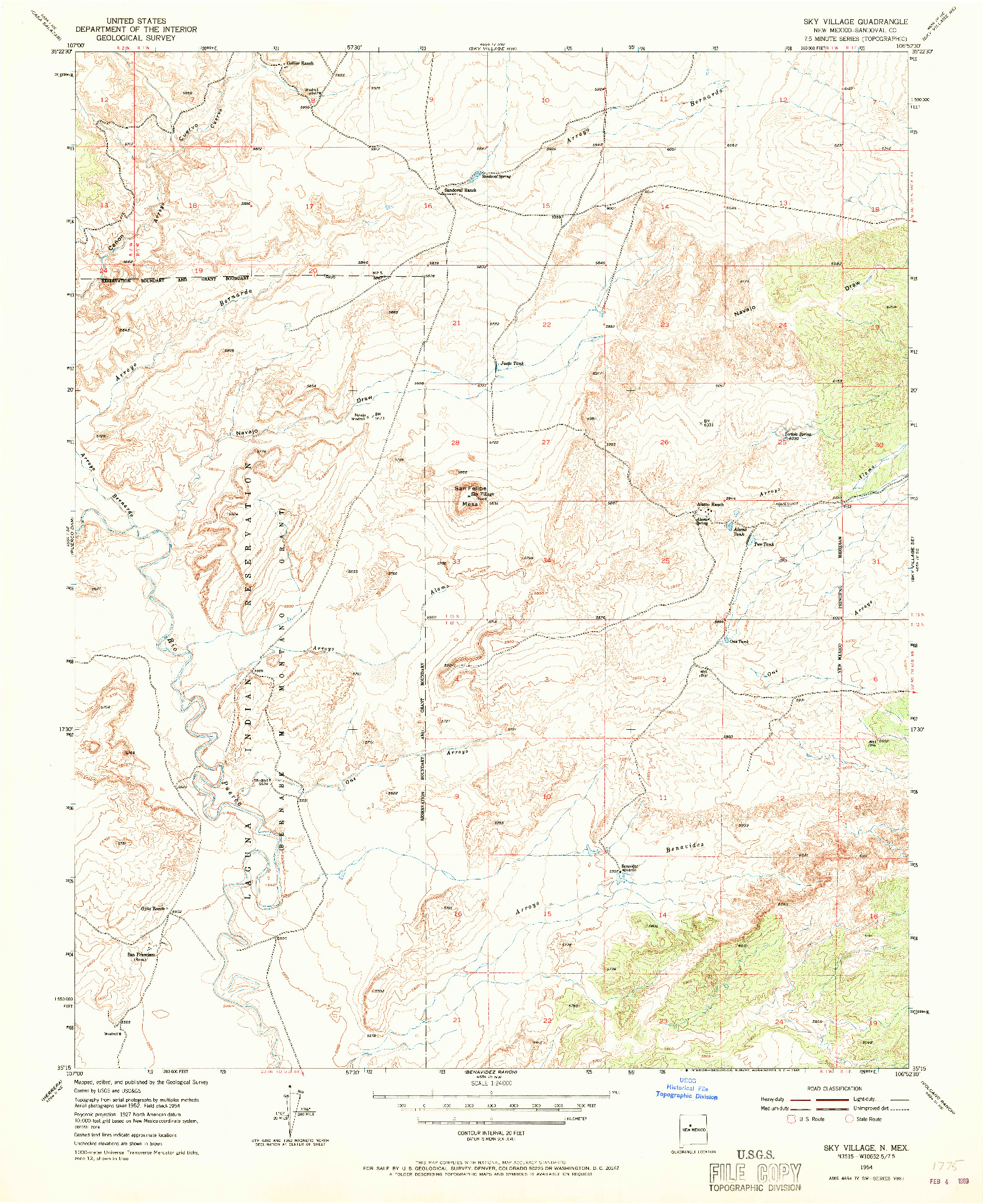 USGS 1:24000-SCALE QUADRANGLE FOR SKY VILLAGE, NM 1954