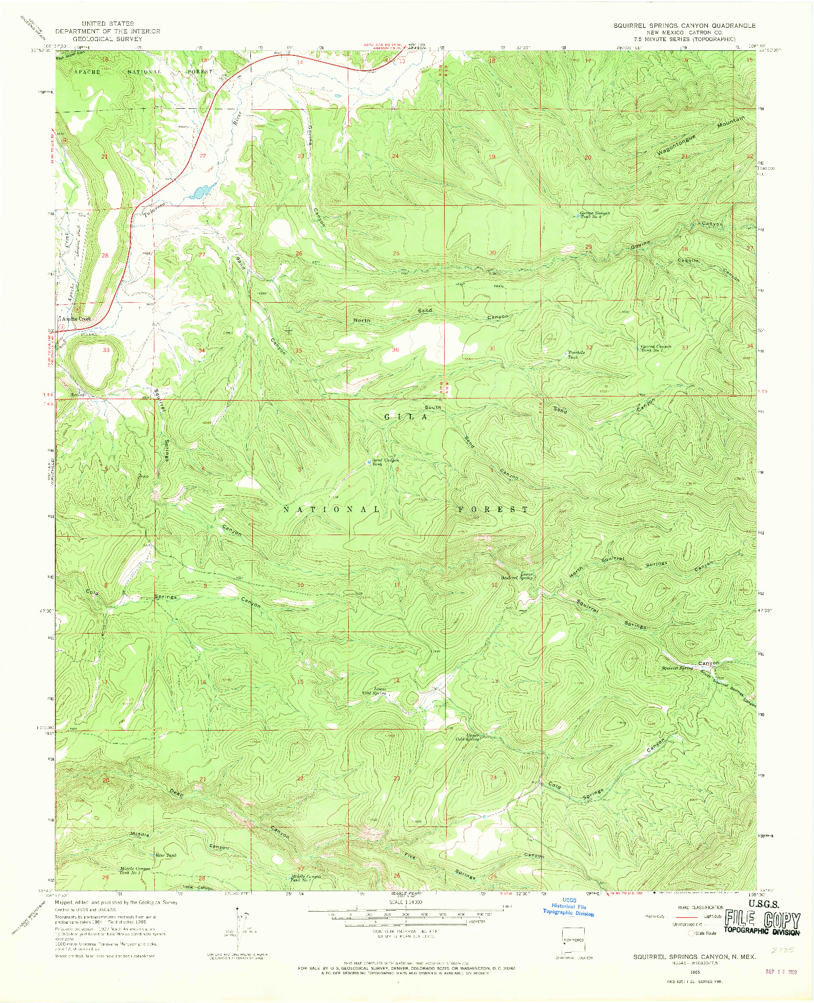 USGS 1:24000-SCALE QUADRANGLE FOR SQUIRREL SPRINGS CANYON, NM 1965