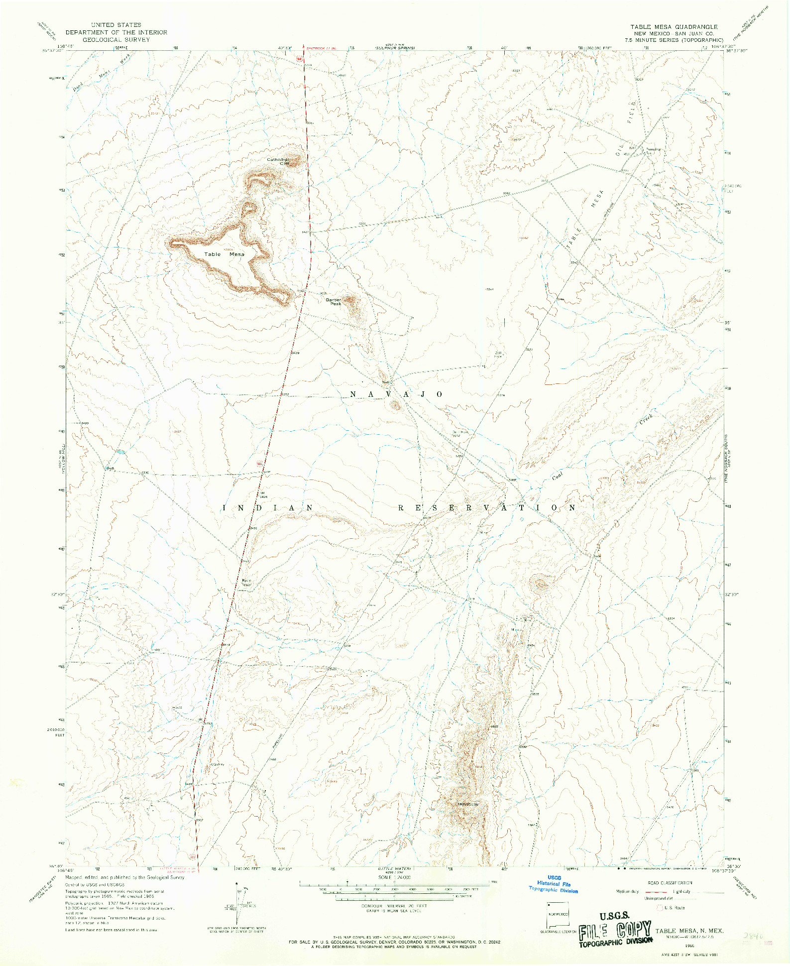 USGS 1:24000-SCALE QUADRANGLE FOR TABLE MESA, NM 1966