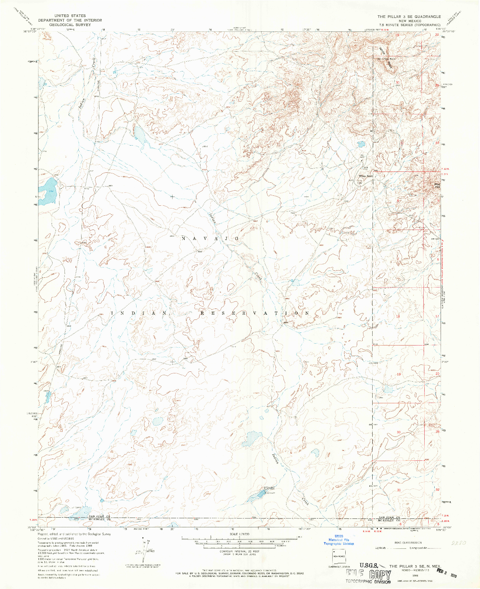 USGS 1:24000-SCALE QUADRANGLE FOR THE PILLAR 3 SE, NM 1966