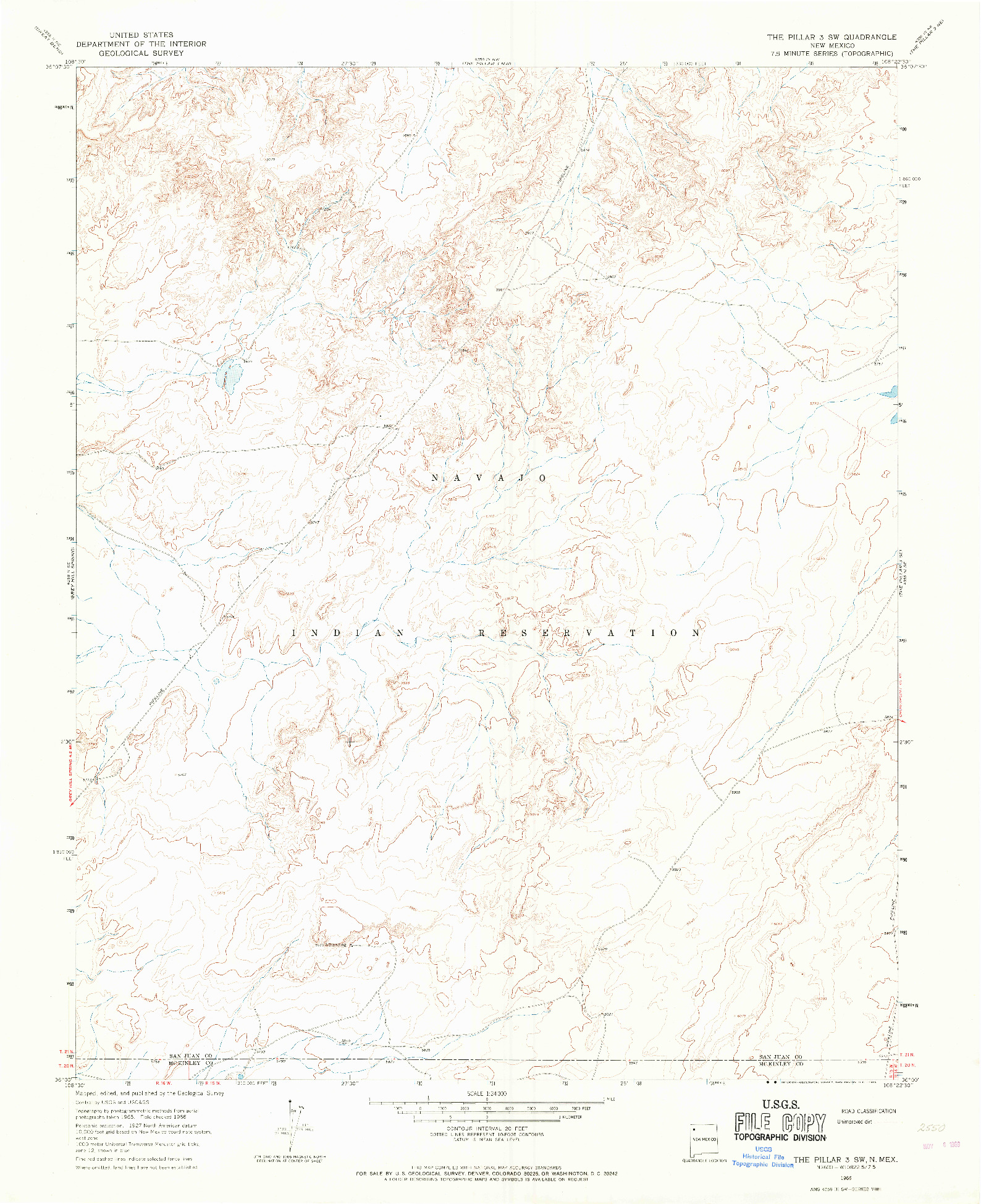 USGS 1:24000-SCALE QUADRANGLE FOR THE PILLAR 3 SW, NM 1966