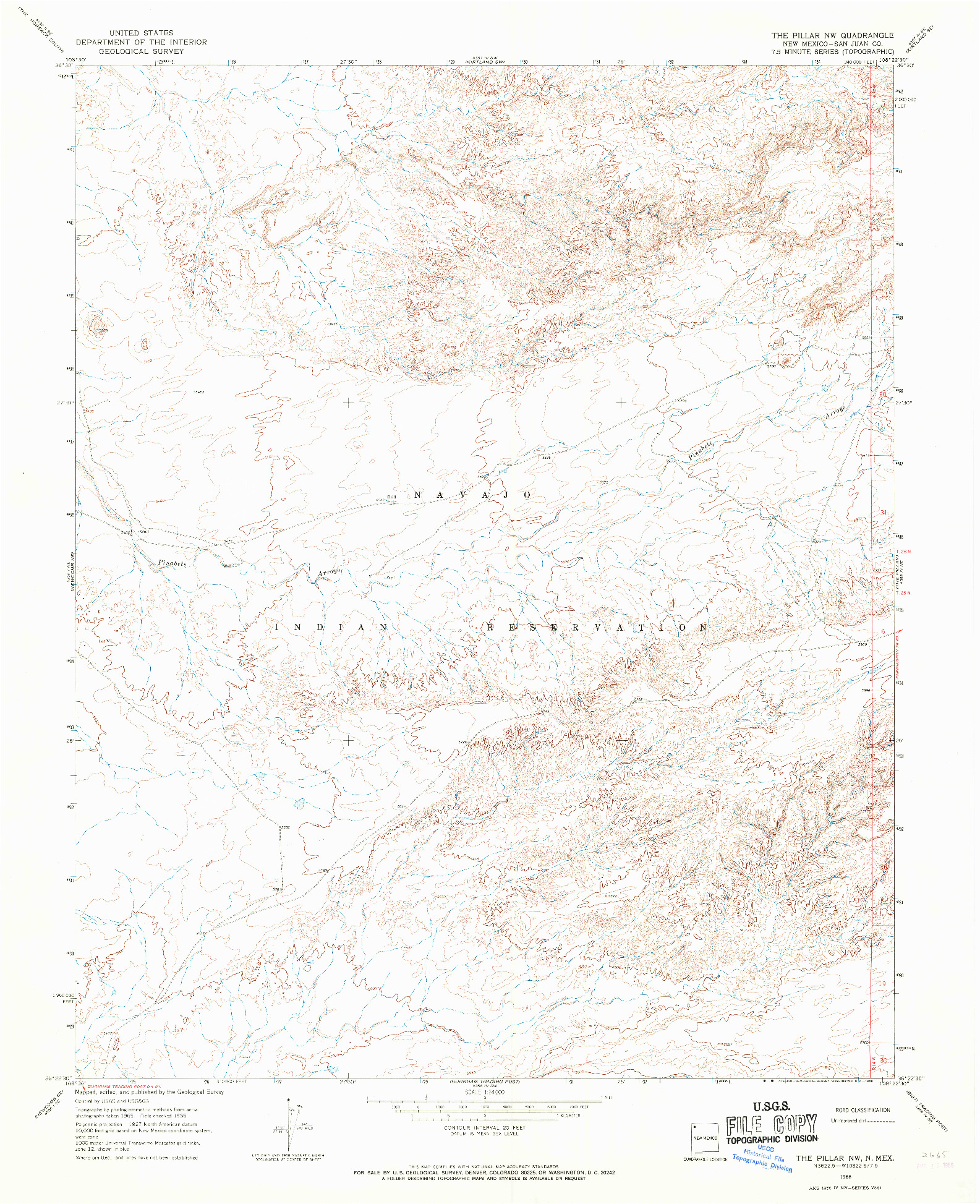 USGS 1:24000-SCALE QUADRANGLE FOR THE PILLAR NW, NM 1966
